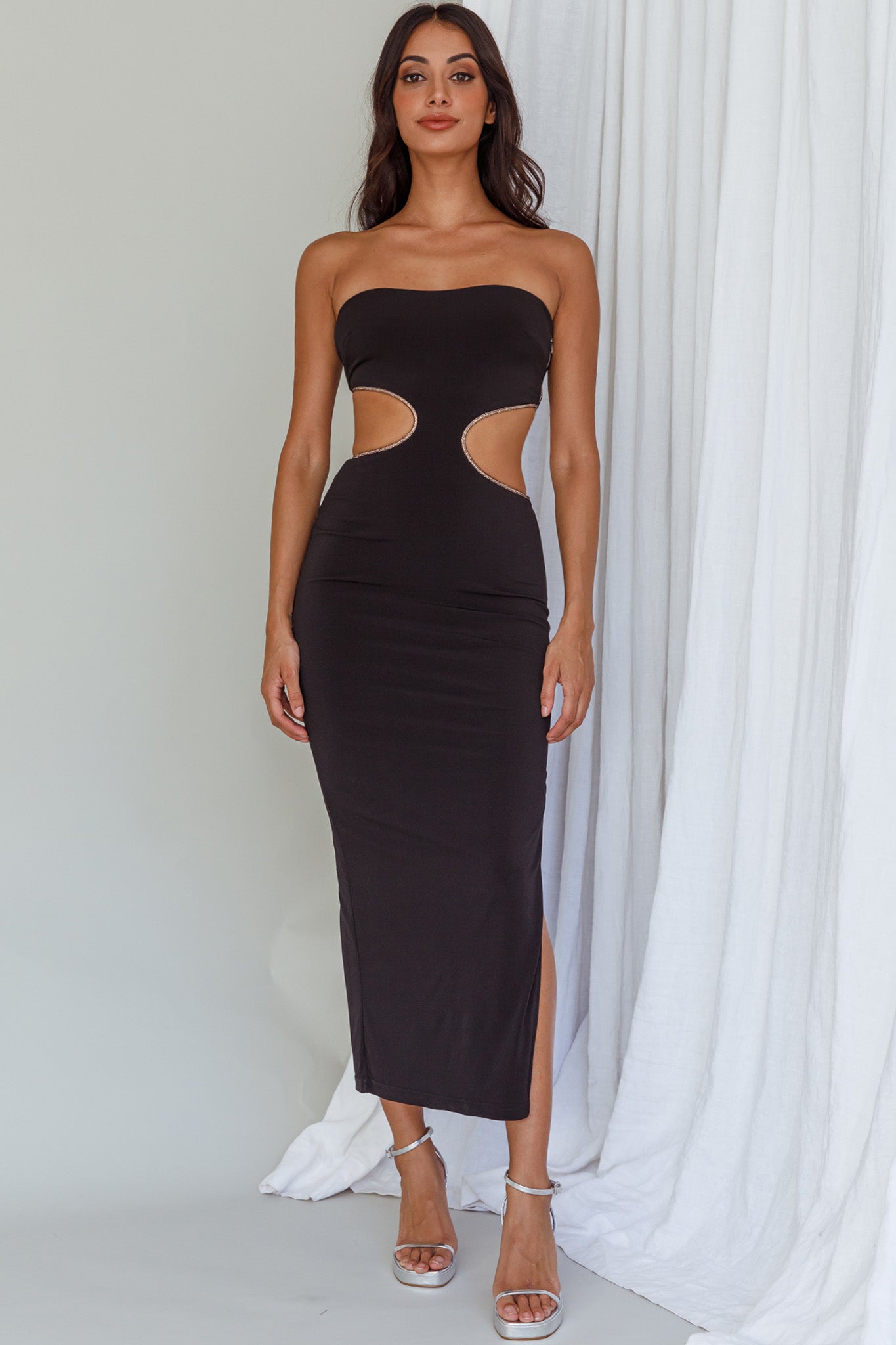 Bridget Cut-Out Midi Dress Black-Maymioy