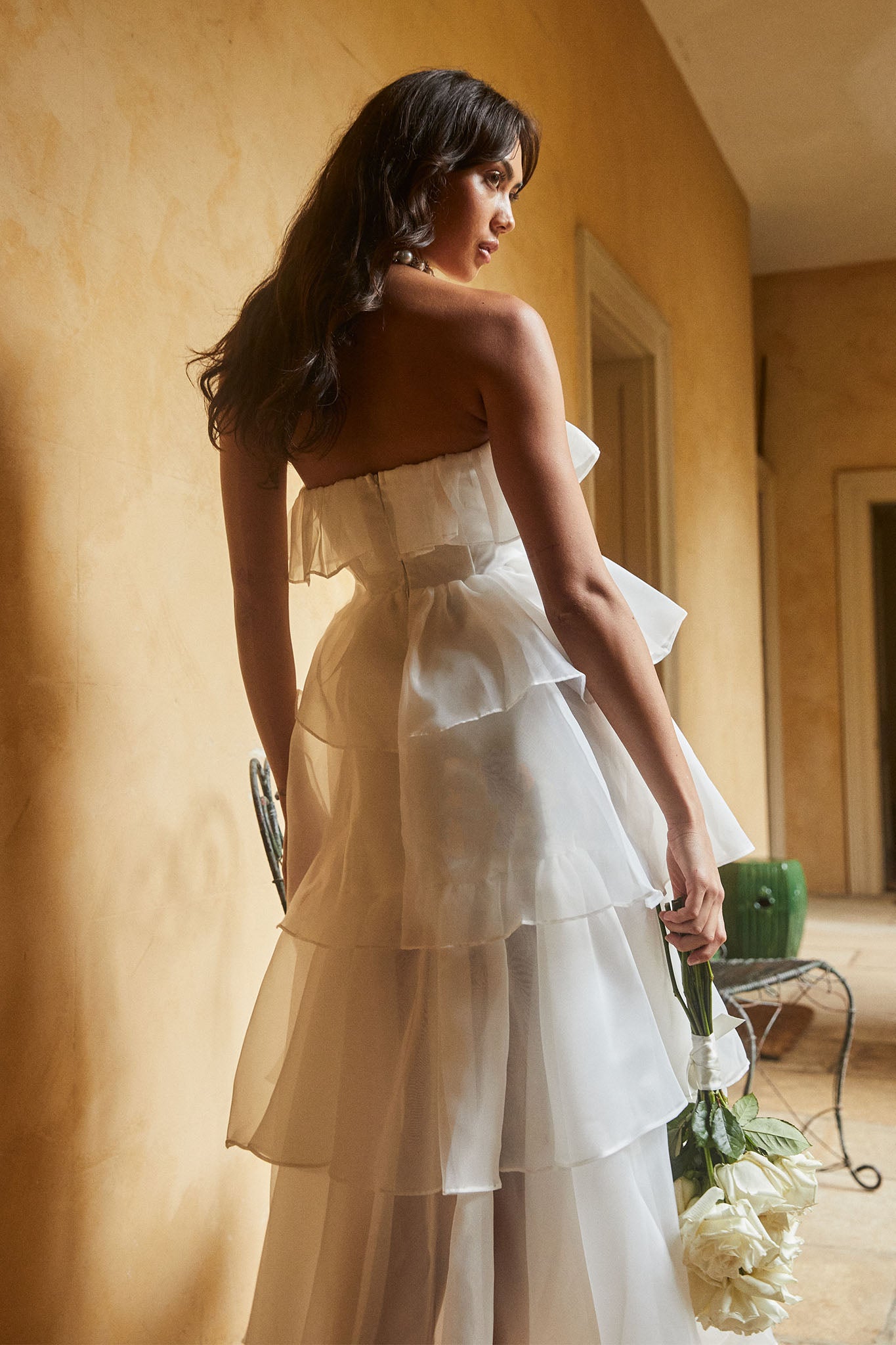 Oceana Layered Ruffle Maxi Dress White-Maymioy