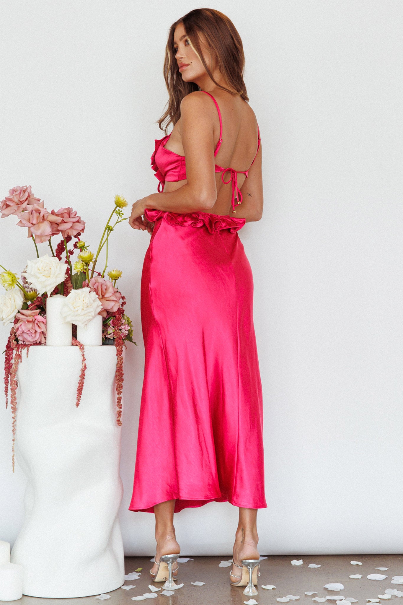 Stole My Heart Frill Trim Maxi Dress Hot Pink-Maymioy