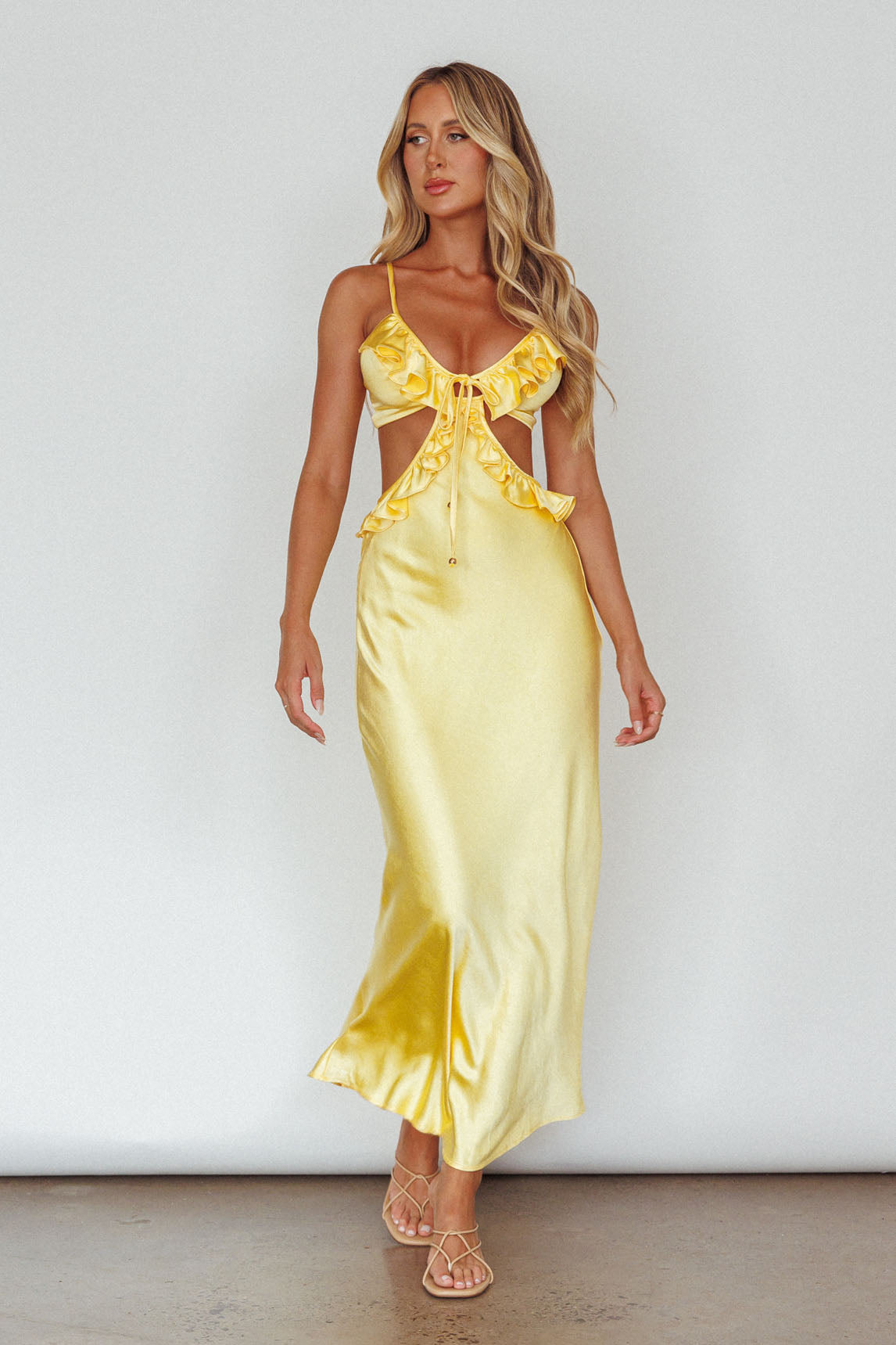 Stole My Heart Frill Trim Maxi Dress Yellow-Maymioy