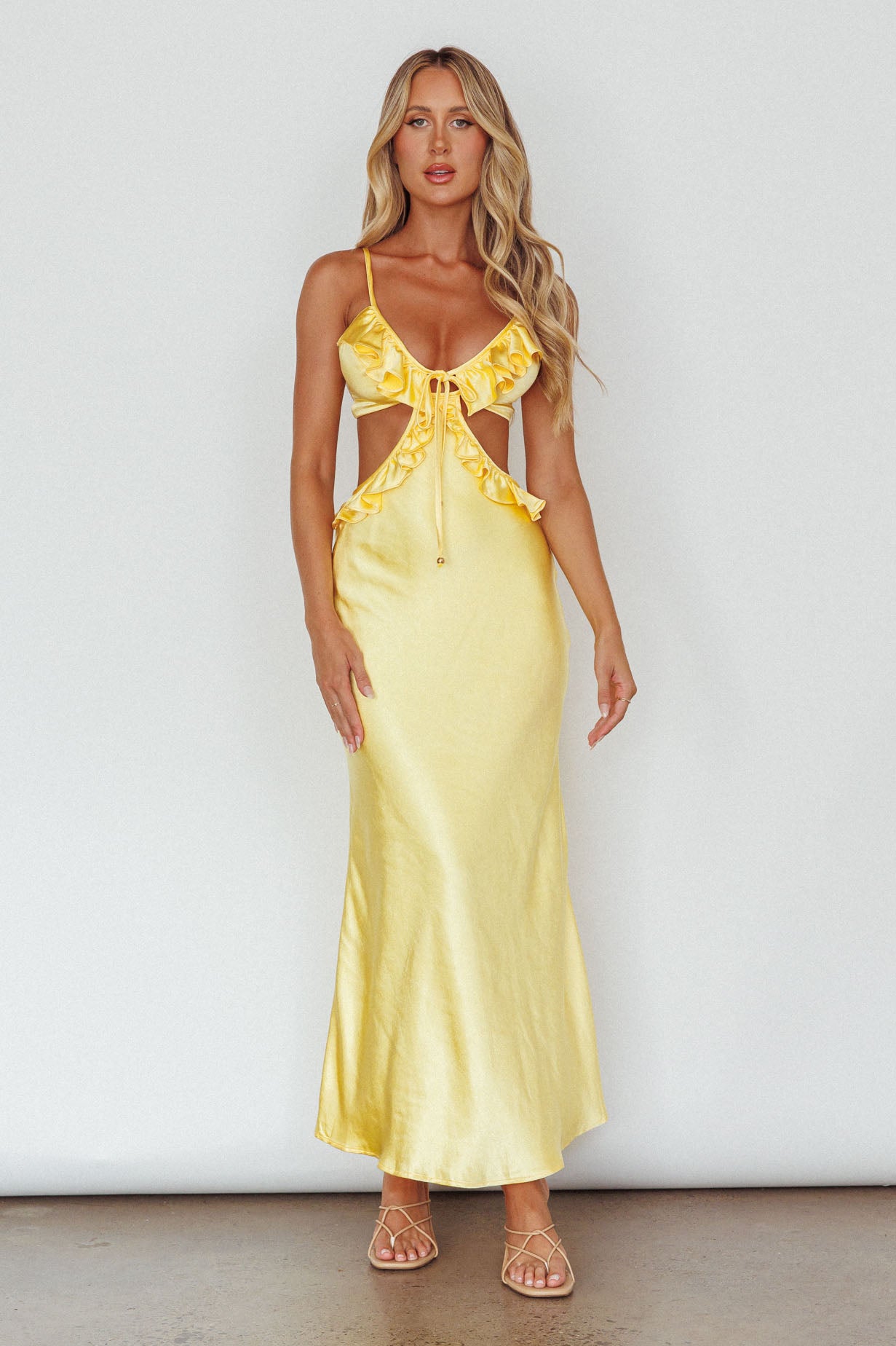 Stole My Heart Frill Trim Maxi Dress Yellow-Maymioy