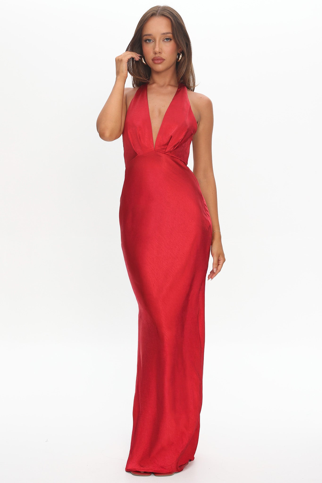 Of Your Dreams Rose Accent Halter Dress Red-Maymioy