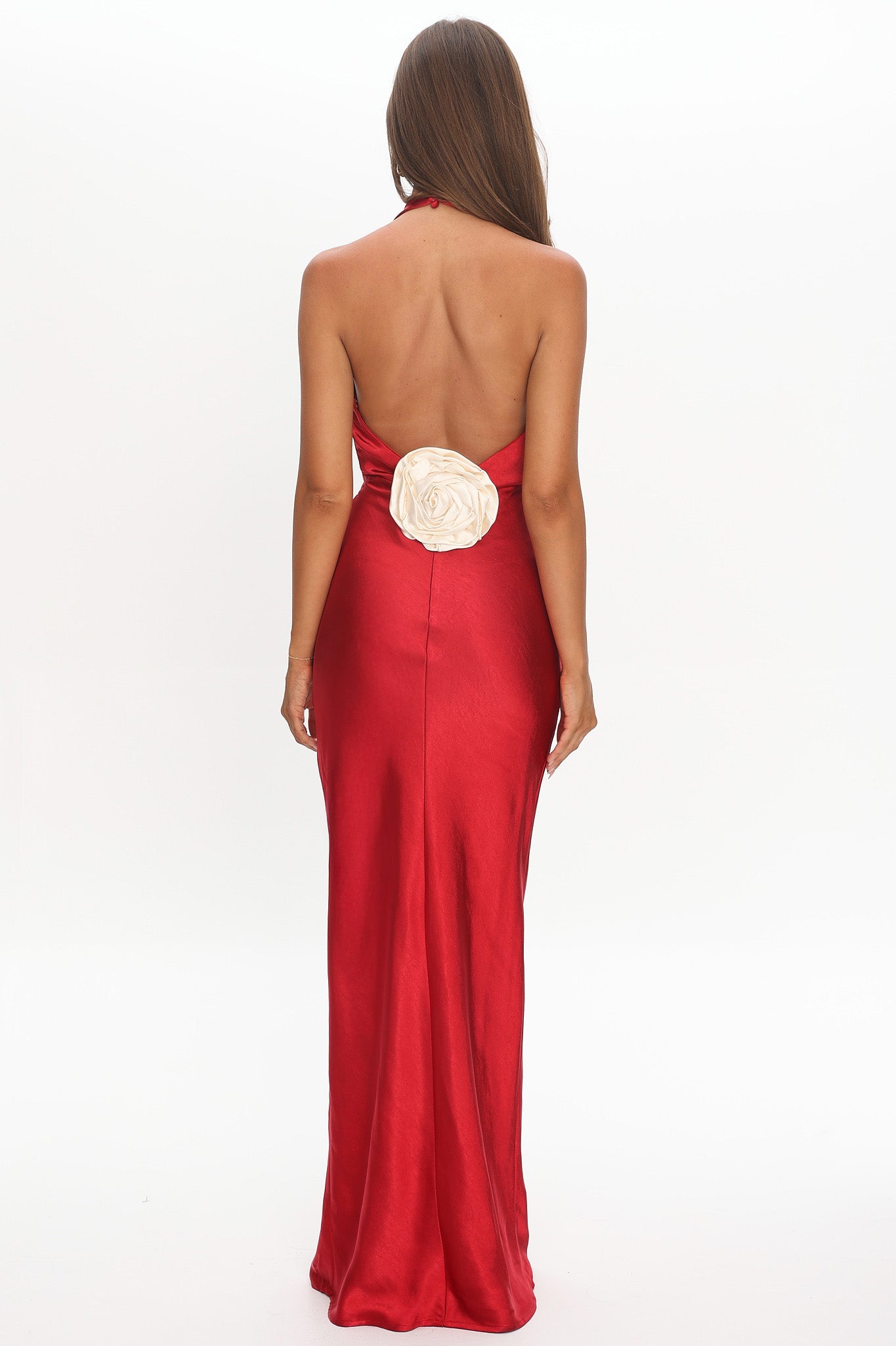 Of Your Dreams Rose Accent Halter Dress Red-Maymioy