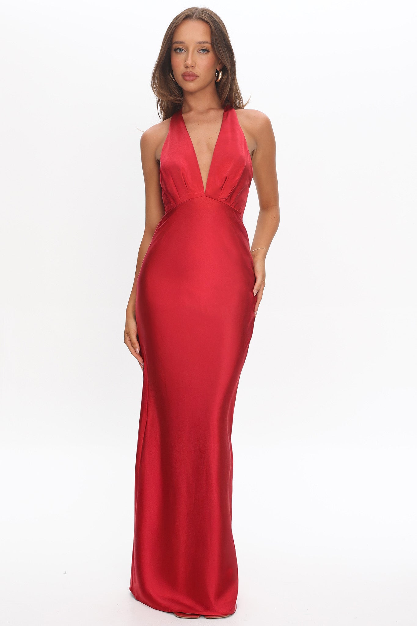 Of Your Dreams Rose Accent Halter Dress Red-Maymioy