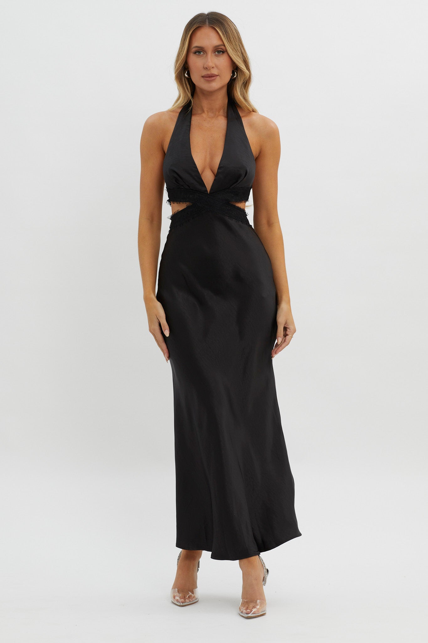 Of Your Dreams Cut-Out Halter Dress Black-Maymioy