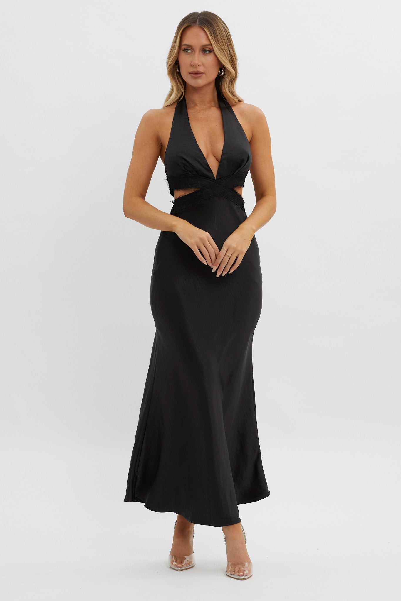 Of Your Dreams Cut-Out Halter Dress Black-Maymioy