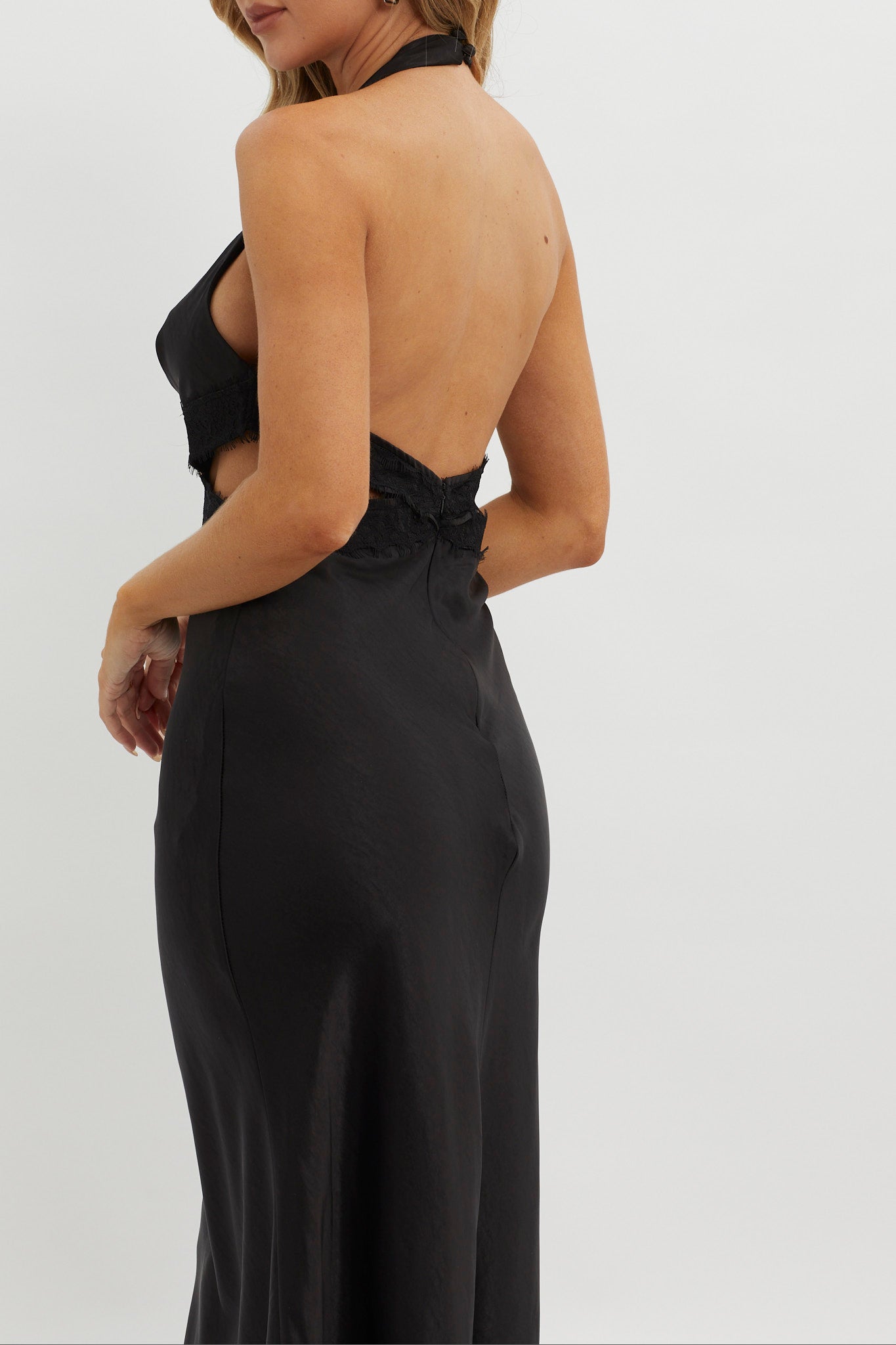 Of Your Dreams Cut-Out Halter Dress Black-Maymioy