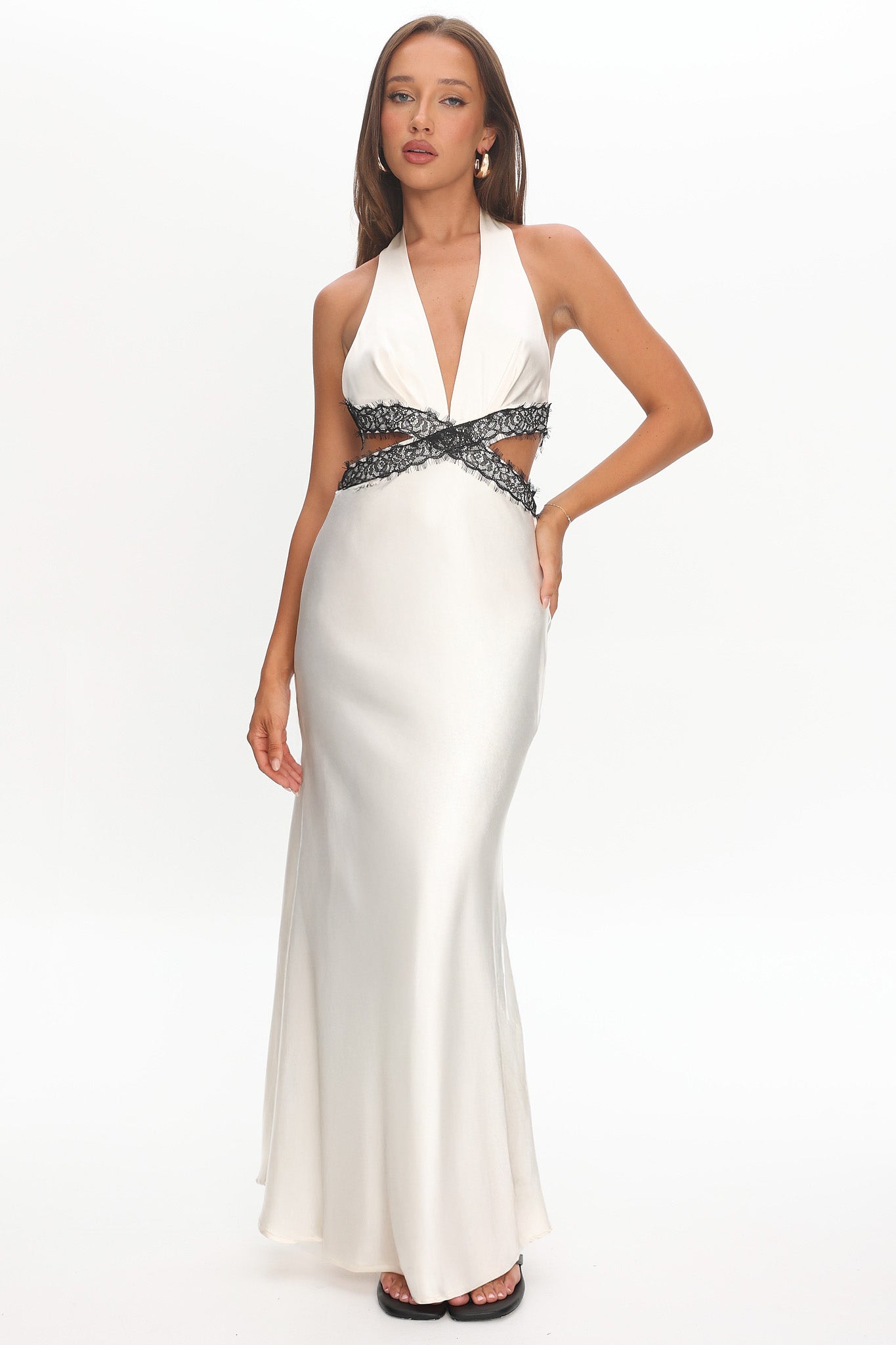Of Your Dreams Cut-Out Halter Dress Oyster-Maymioy