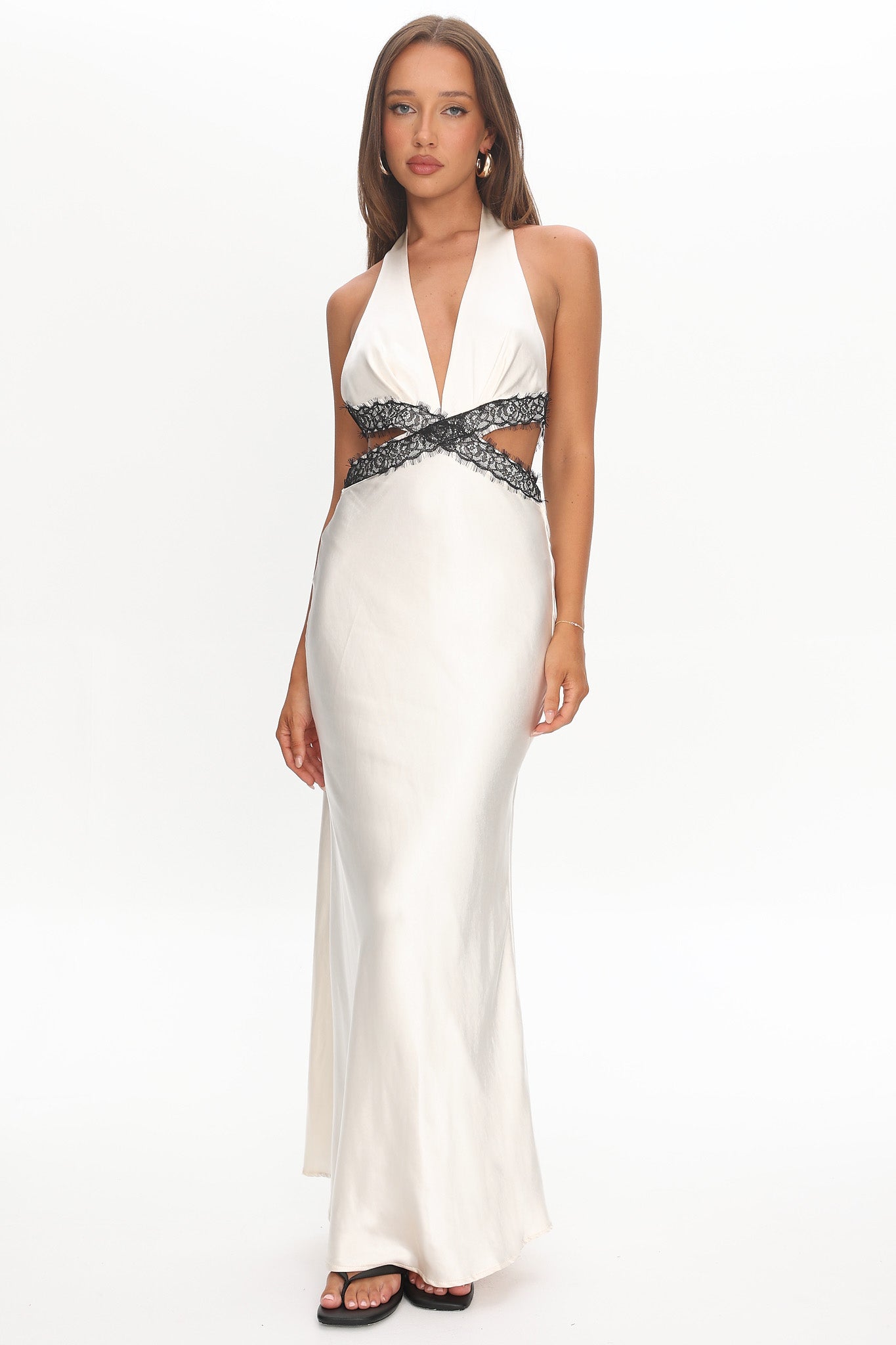 Of Your Dreams Cut-Out Halter Dress Oyster-Maymioy