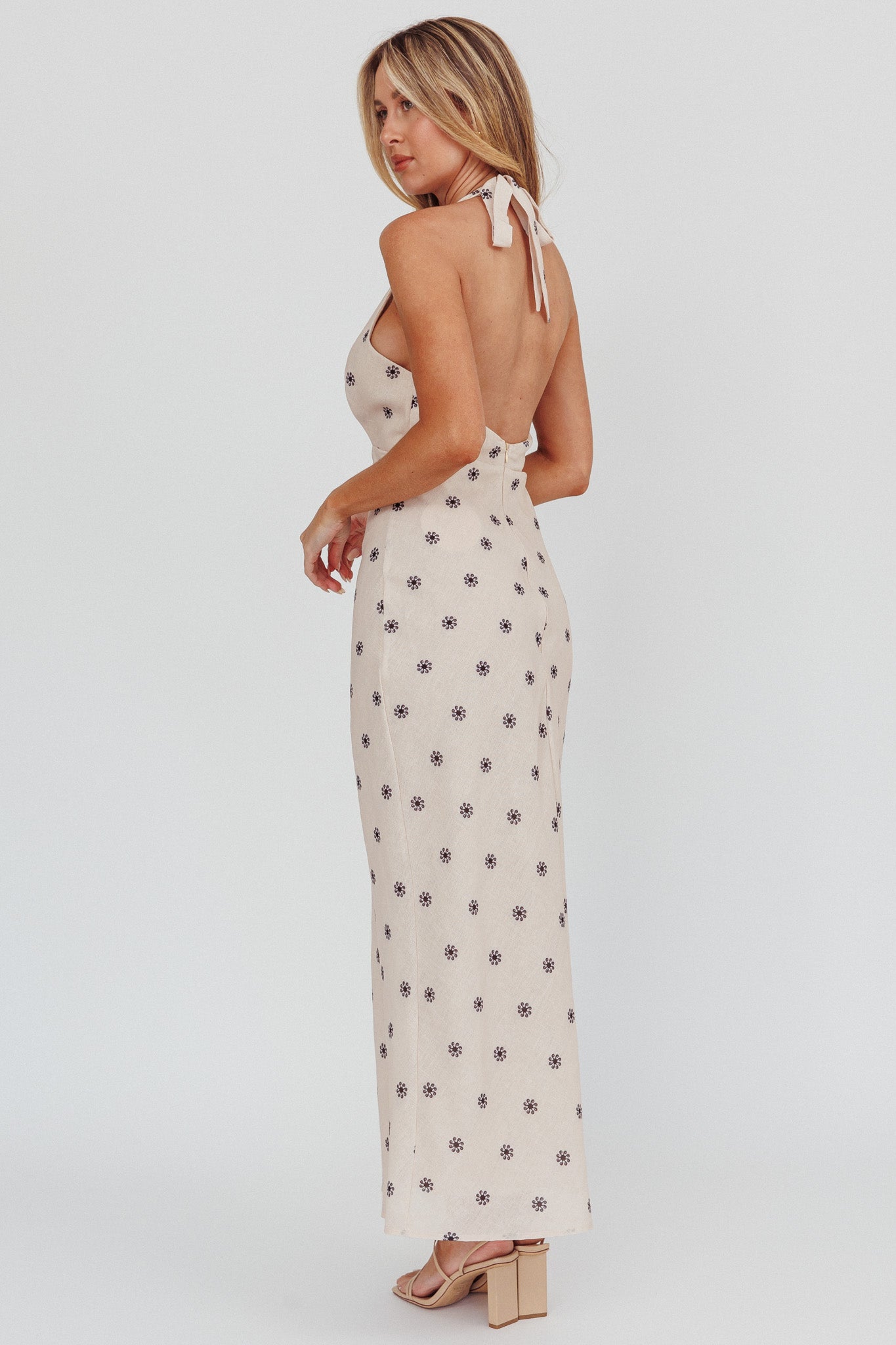 Of Your Dreams Plunging Halter Dress Oat-Maymioy