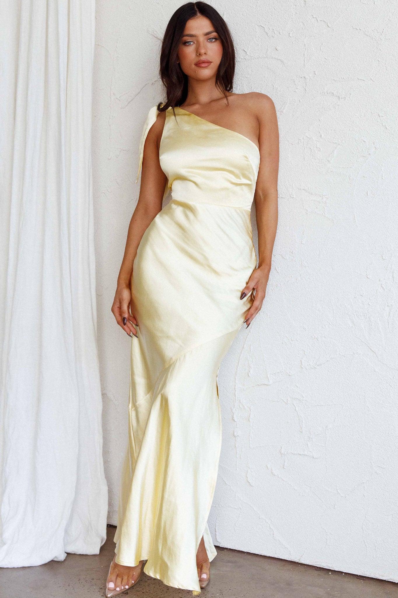 Eleanora One-Shoulder Satin Dress Butter-Maymioy