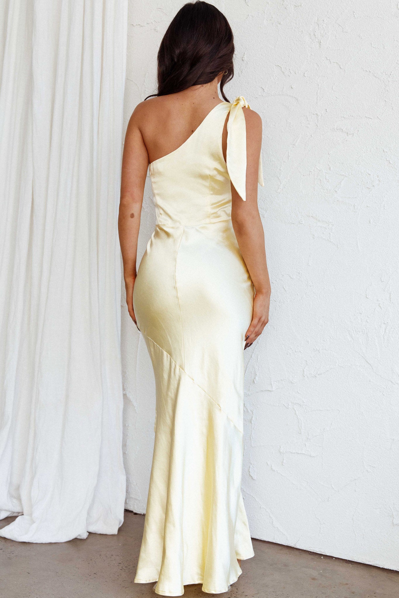 Eleanora One-Shoulder Satin Dress Butter-Maymioy