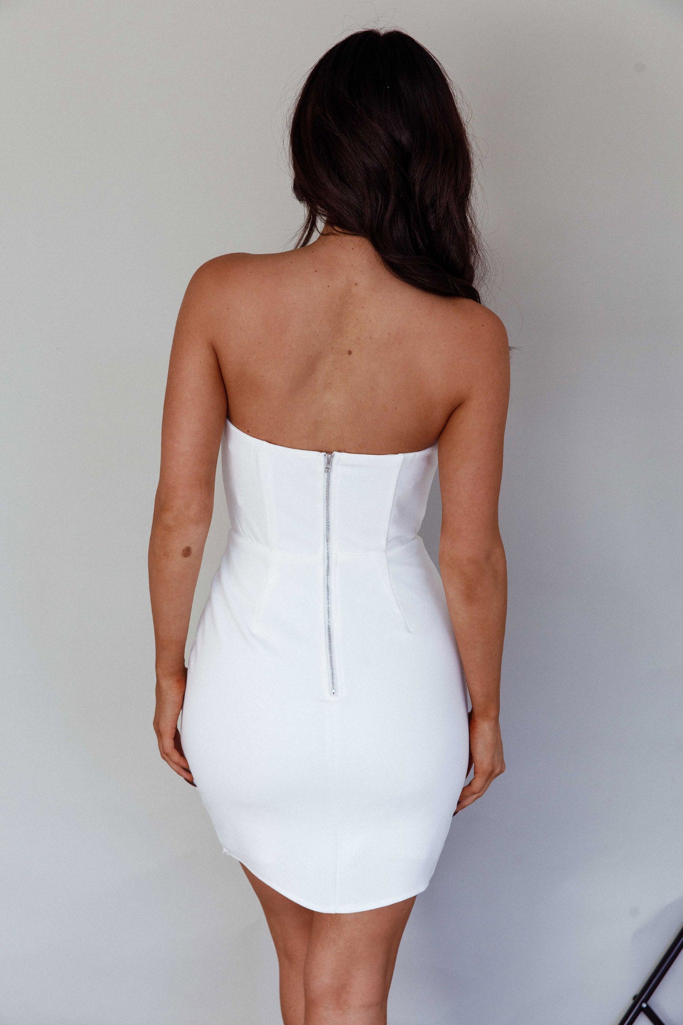 Everlasting Love Asymmetrical Hem Mini Dress White-Maymioy