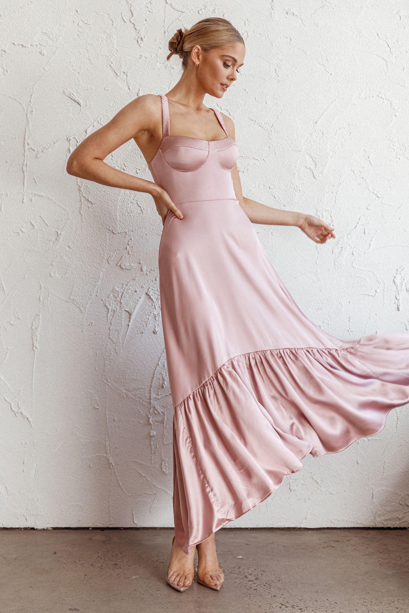 Belle De Jour Flounce Hem Midi Dress Blush-Maymioy