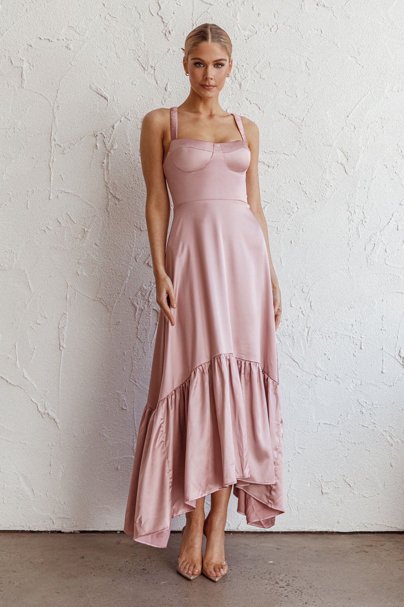 Belle De Jour Flounce Hem Midi Dress Blush-Maymioy