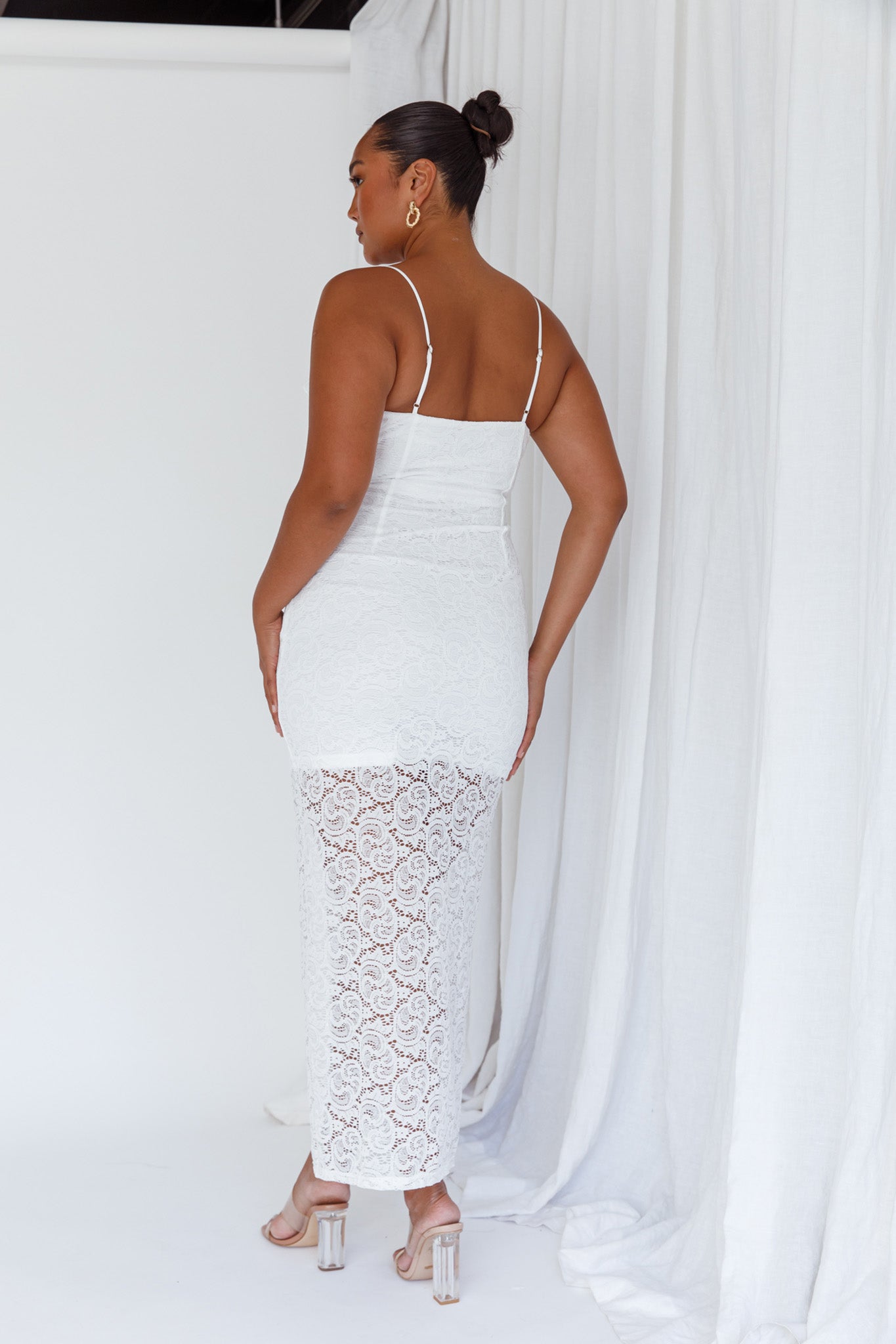 Evaleigh Frill Trim Lace Midi Dress White-Maymioy