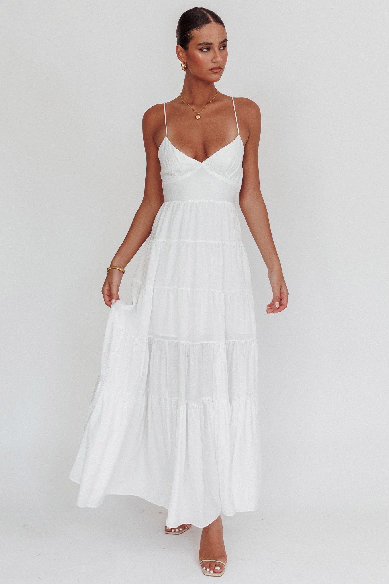 Main Attraction Cami Strap Maxi Dress White-Maymioy