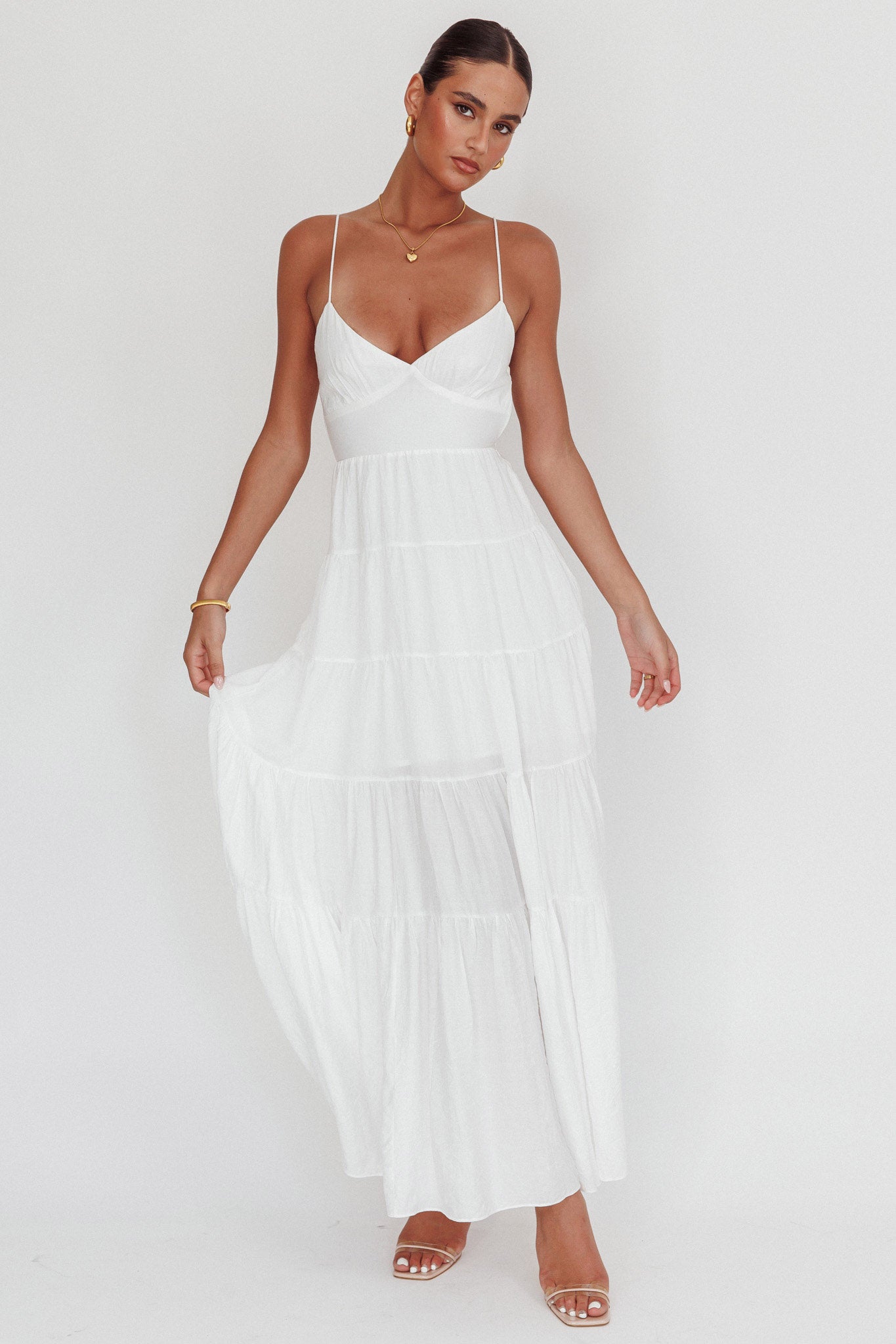 Main Attraction Cami Strap Maxi Dress White-Maymioy