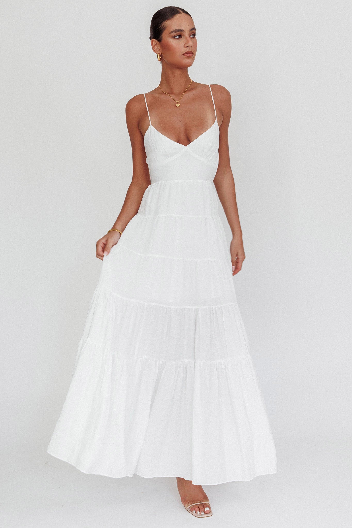 Main Attraction Cami Strap Maxi Dress White-Maymioy