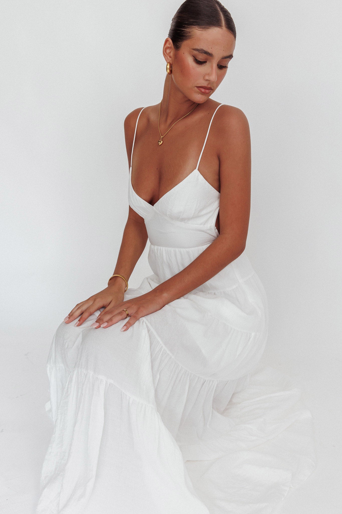 Main Attraction Cami Strap Maxi Dress White-Maymioy