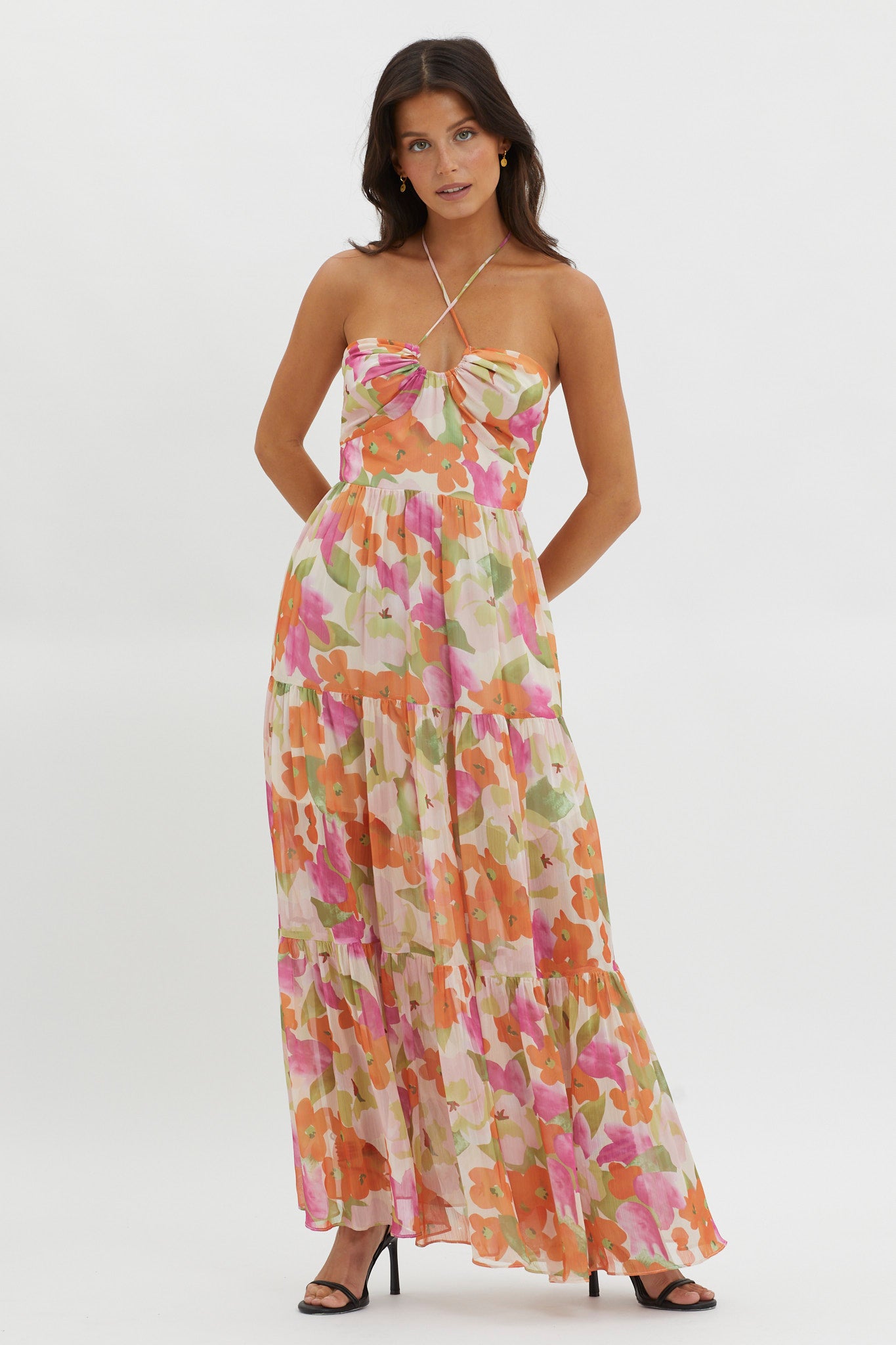 Main Attraction Halterneck Dress Print Pink-Maymioy