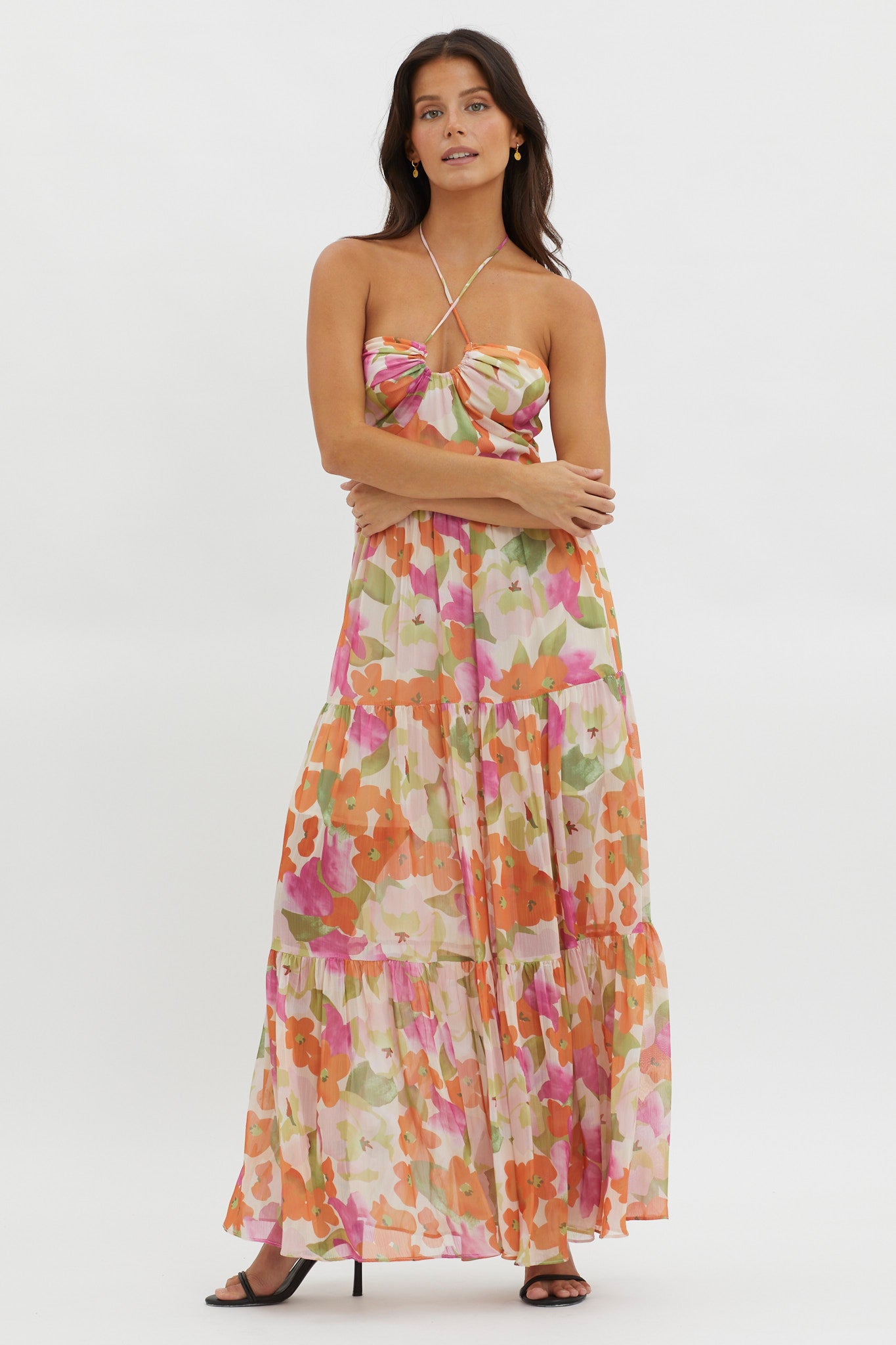 Main Attraction Halterneck Dress Print Pink-Maymioy
