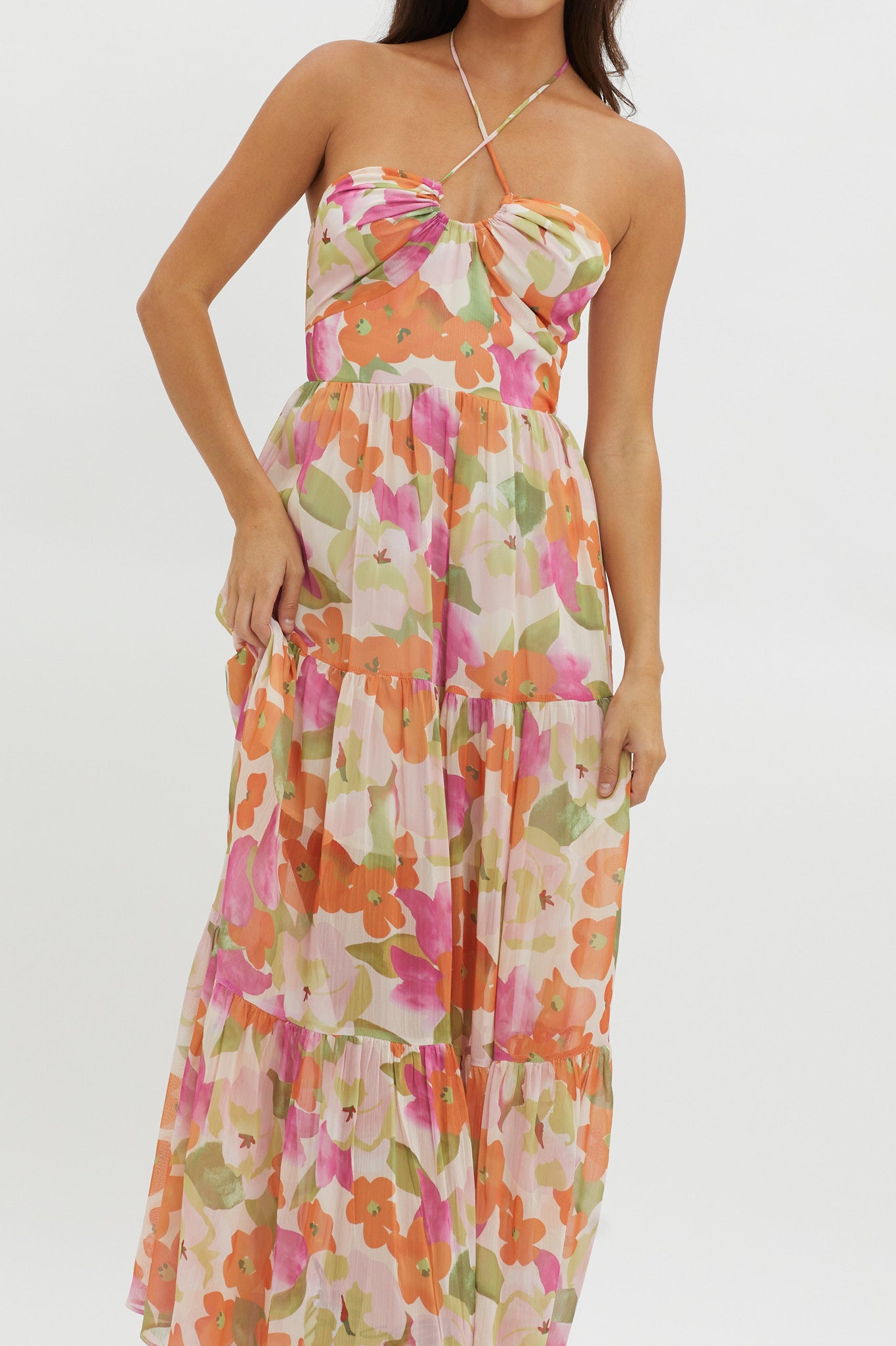 Main Attraction Halterneck Dress Print Pink-Maymioy
