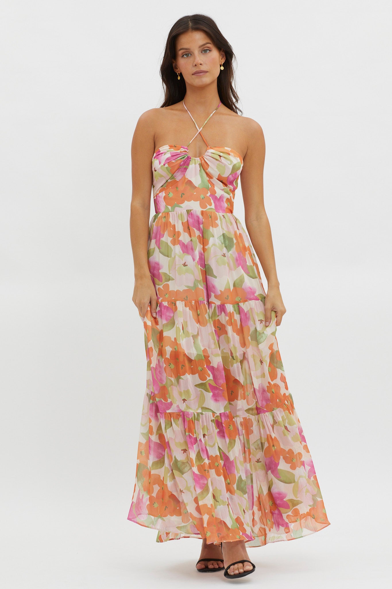 Main Attraction Halterneck Dress Print Pink-Maymioy