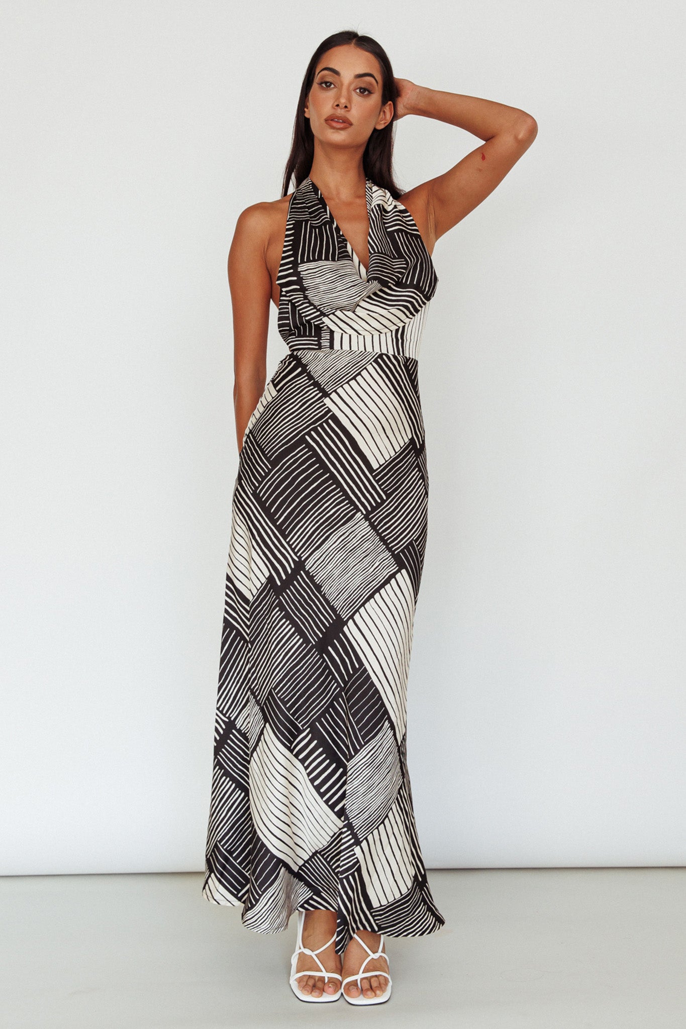 Kailie Halterneck Midi Dress Crosshatch Black-Maymioy