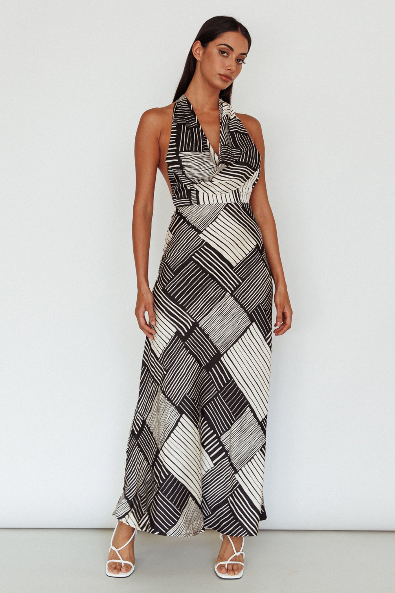 Kailie Halterneck Midi Dress Crosshatch Black-Maymioy