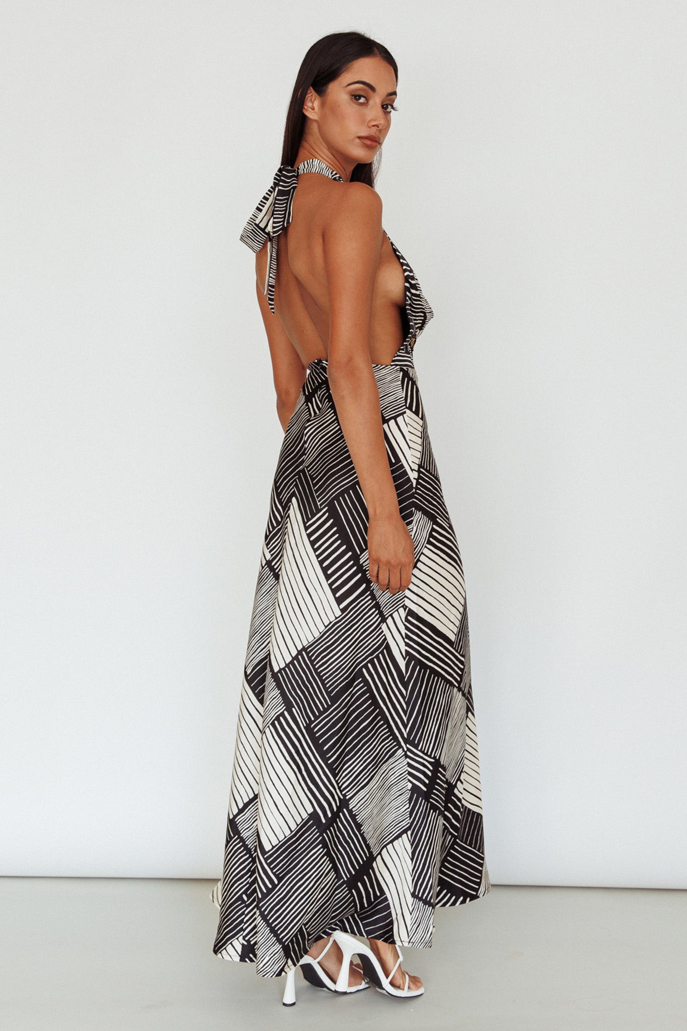 Kailie Halterneck Midi Dress Crosshatch Black-Maymioy
