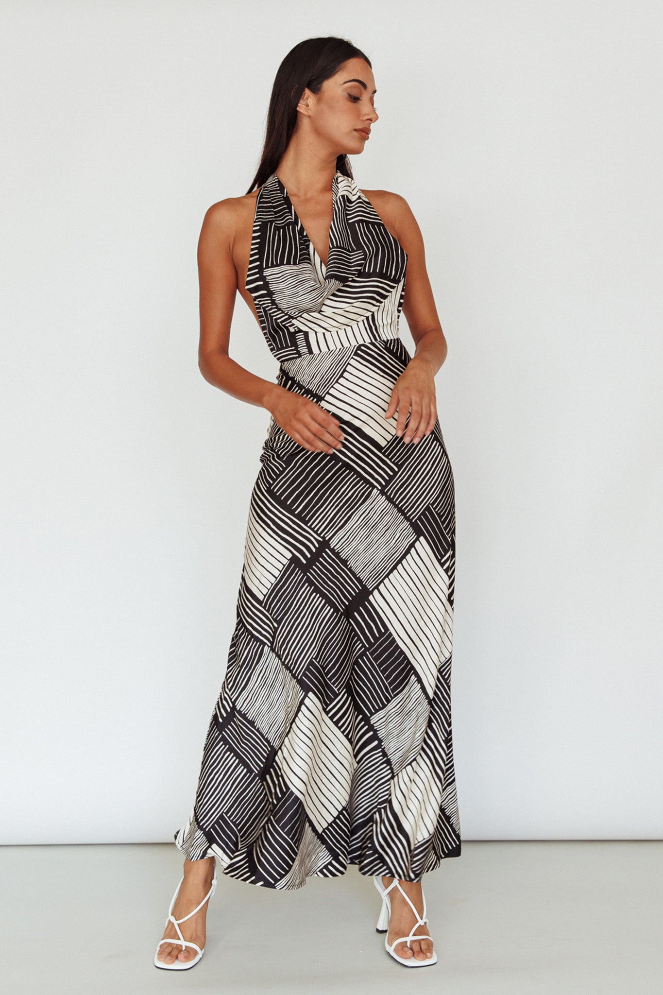 Kailie Halterneck Midi Dress Crosshatch Black-Maymioy