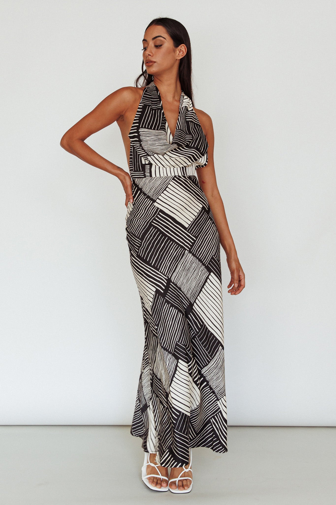 Kailie Halterneck Midi Dress Crosshatch Black-Maymioy
