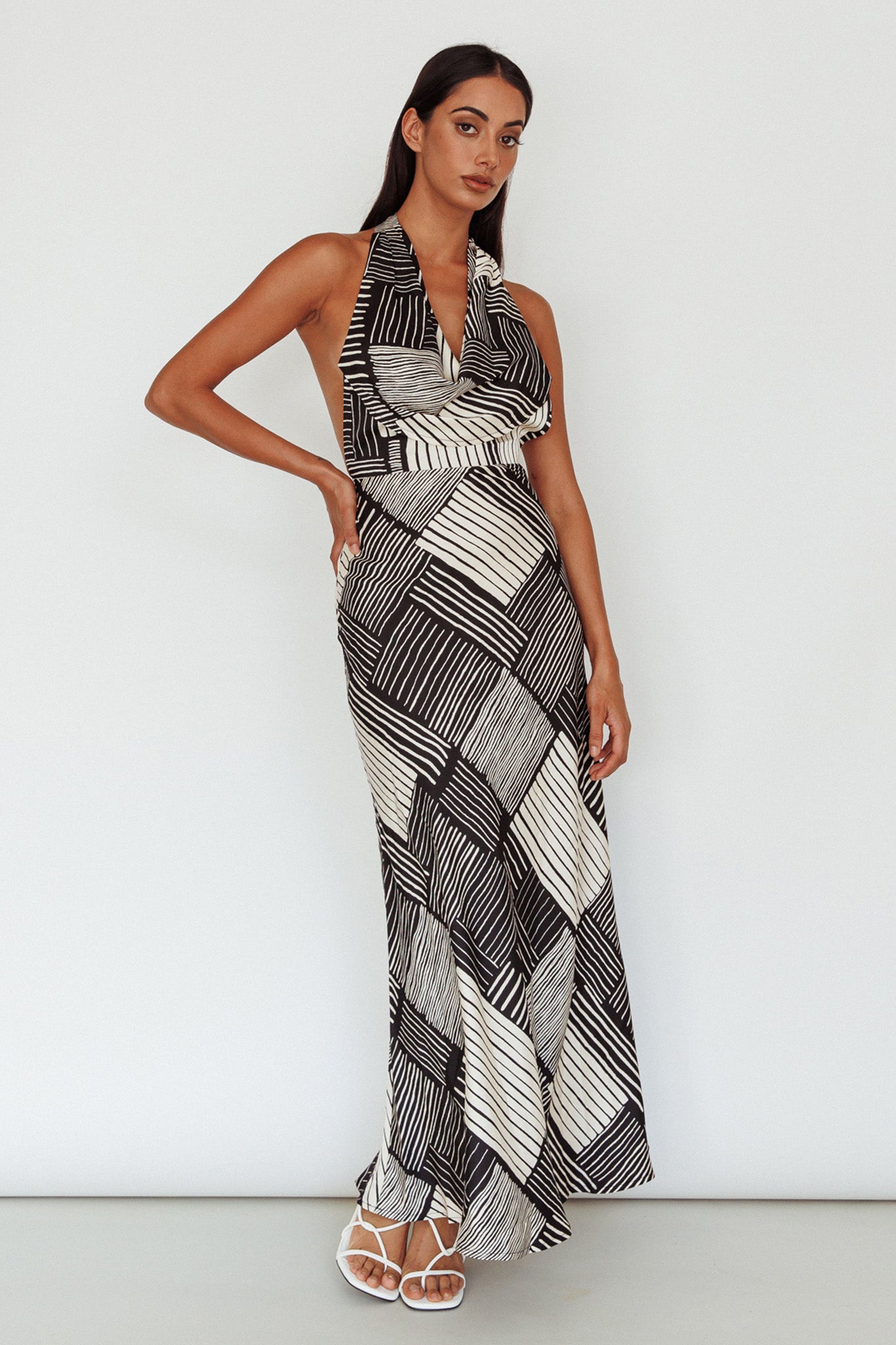 Kailie Halterneck Midi Dress Crosshatch Black-Maymioy