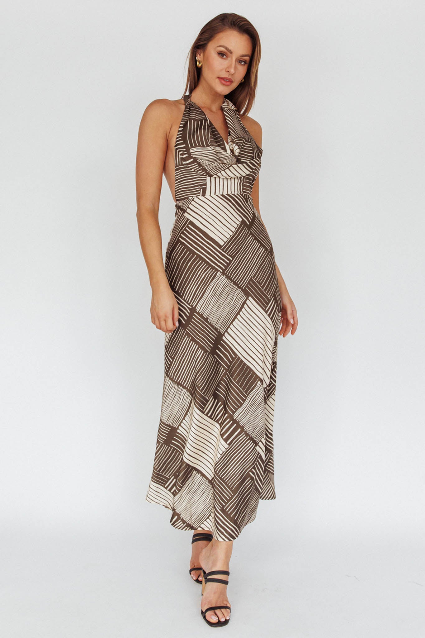 Kailie Halterneck Midi Dress Crosshatch Olive-Maymioy