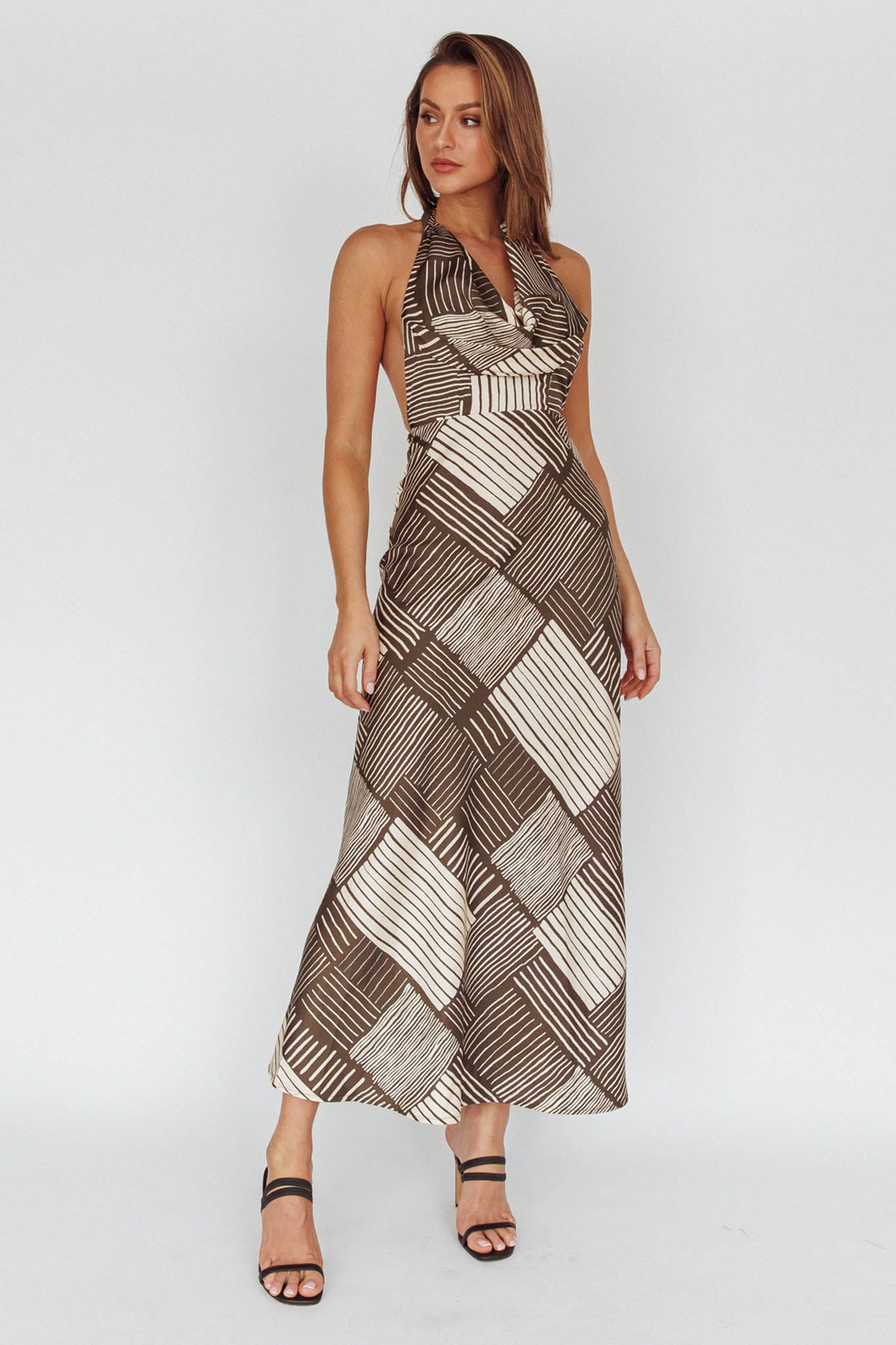 Kailie Halterneck Midi Dress Crosshatch Olive-Maymioy
