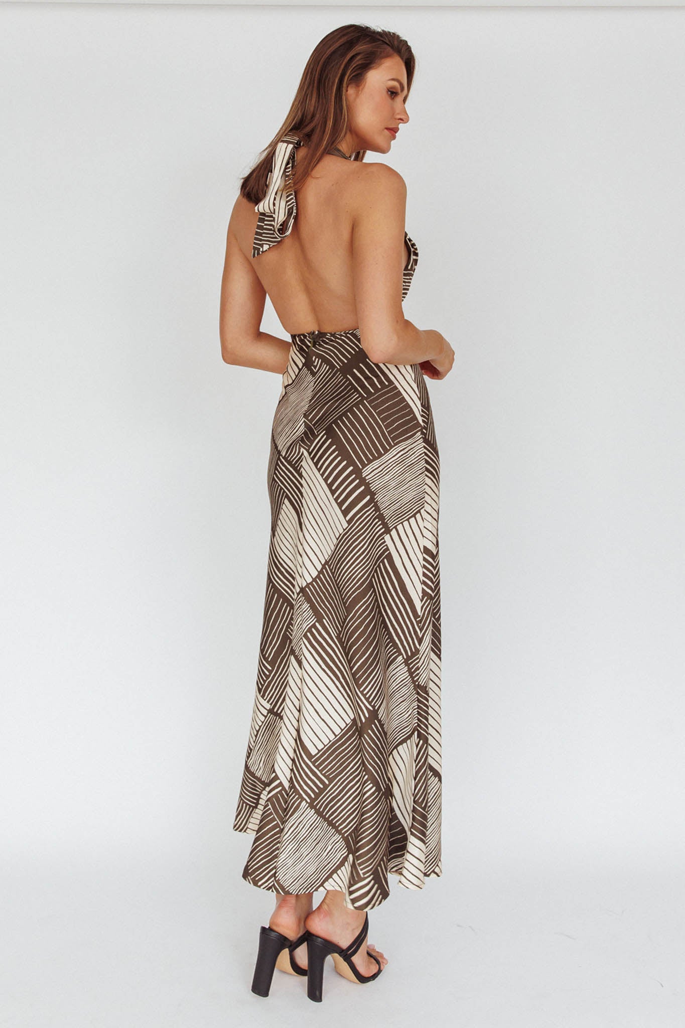 Kailie Halterneck Midi Dress Crosshatch Olive-Maymioy
