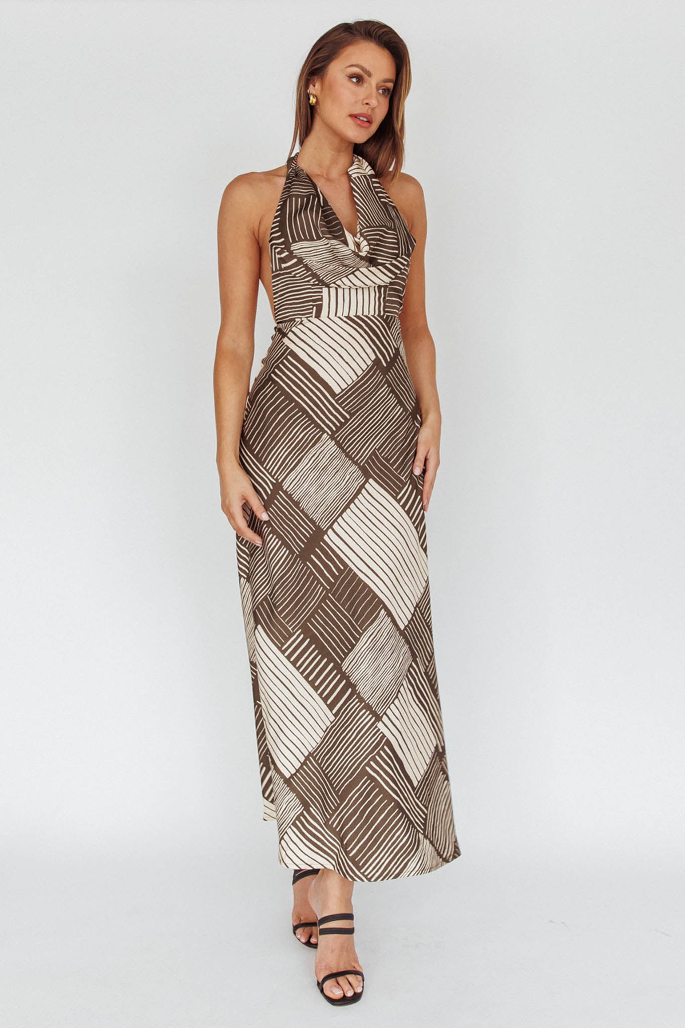 Kailie Halterneck Midi Dress Crosshatch Olive-Maymioy