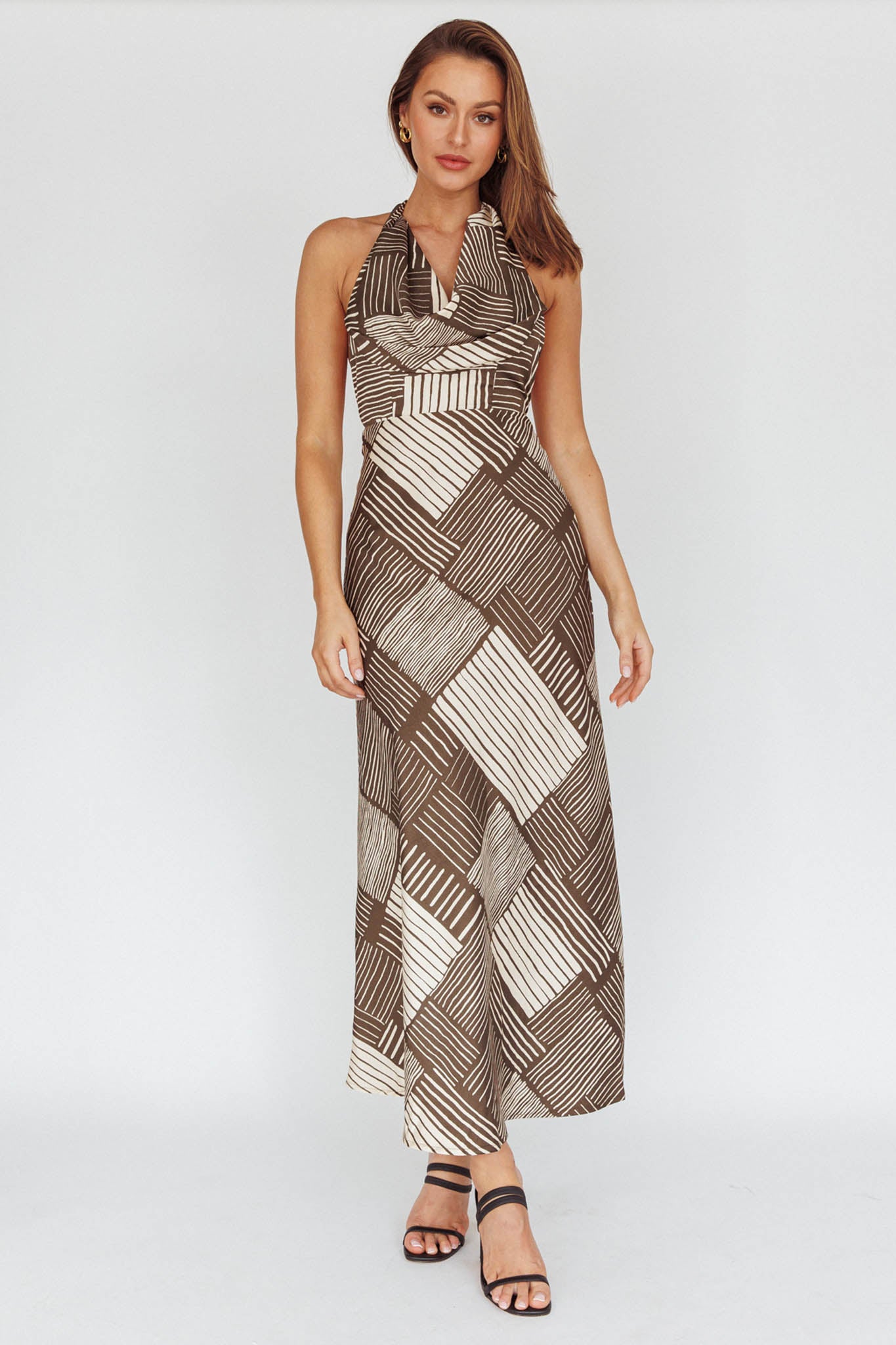 Kailie Halterneck Midi Dress Crosshatch Olive-Maymioy