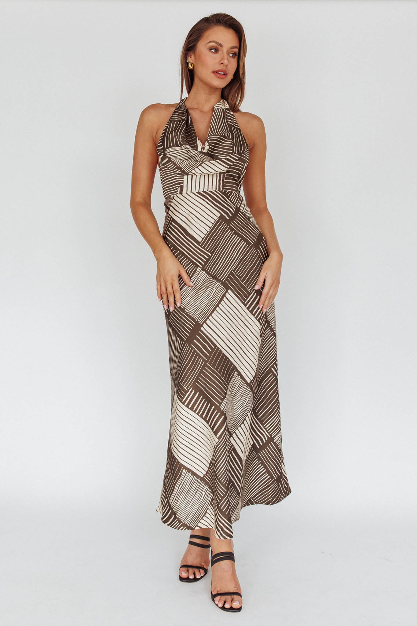 Kailie Halterneck Midi Dress Crosshatch Olive-Maymioy