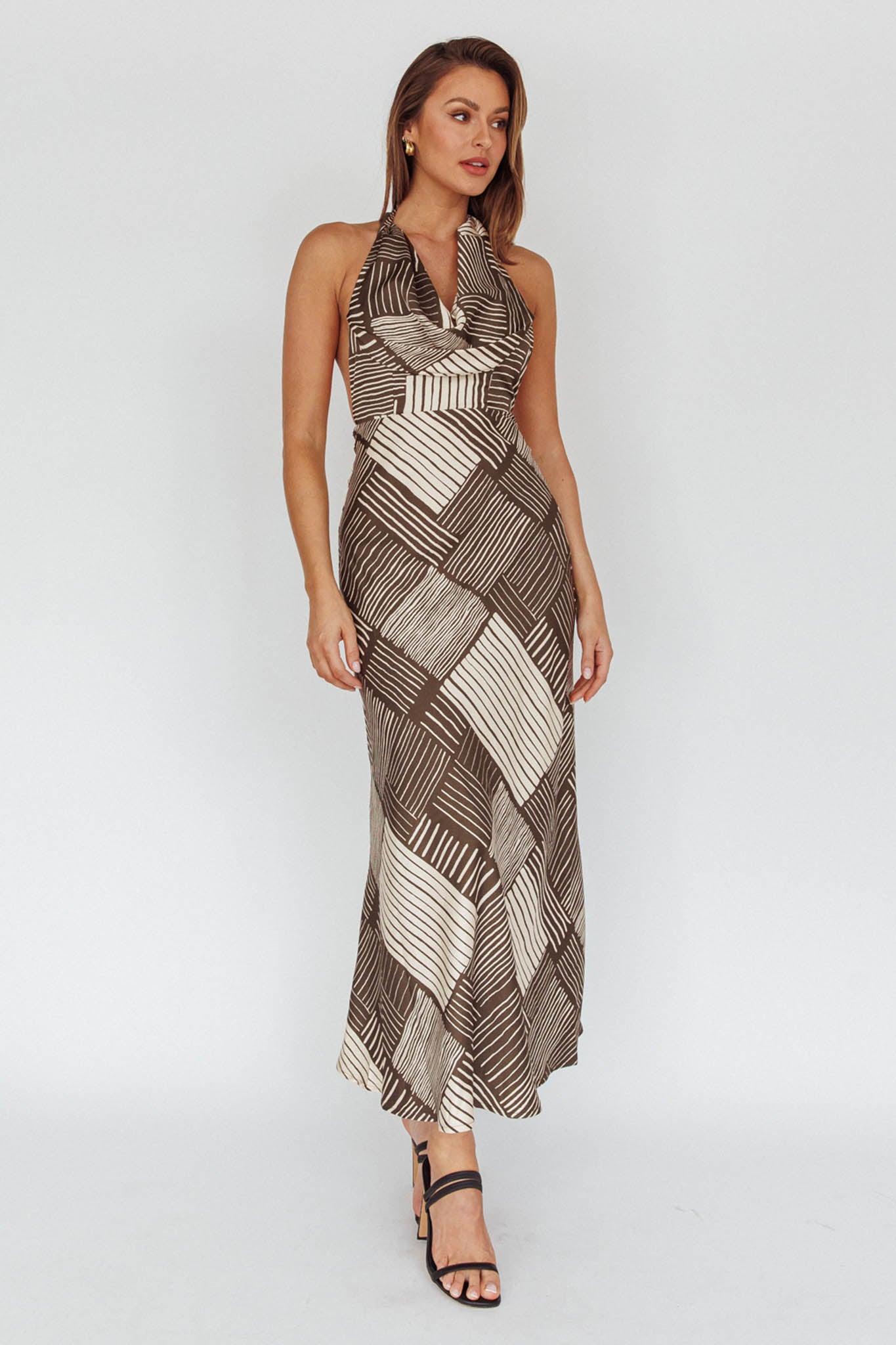 Kailie Halterneck Midi Dress Crosshatch Olive-Maymioy
