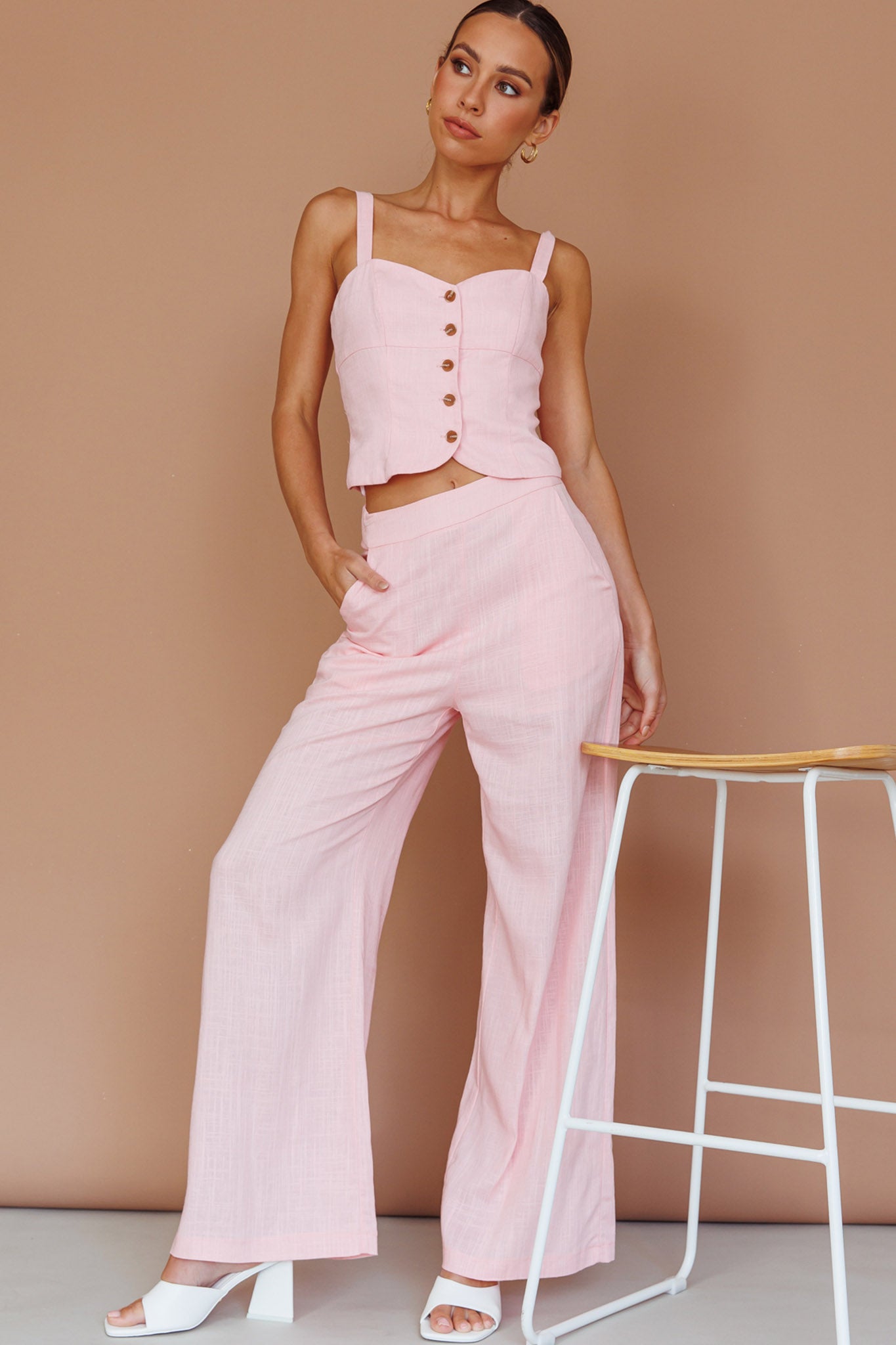 Play It Cool Wide Leg Pants Pink-Maymioy