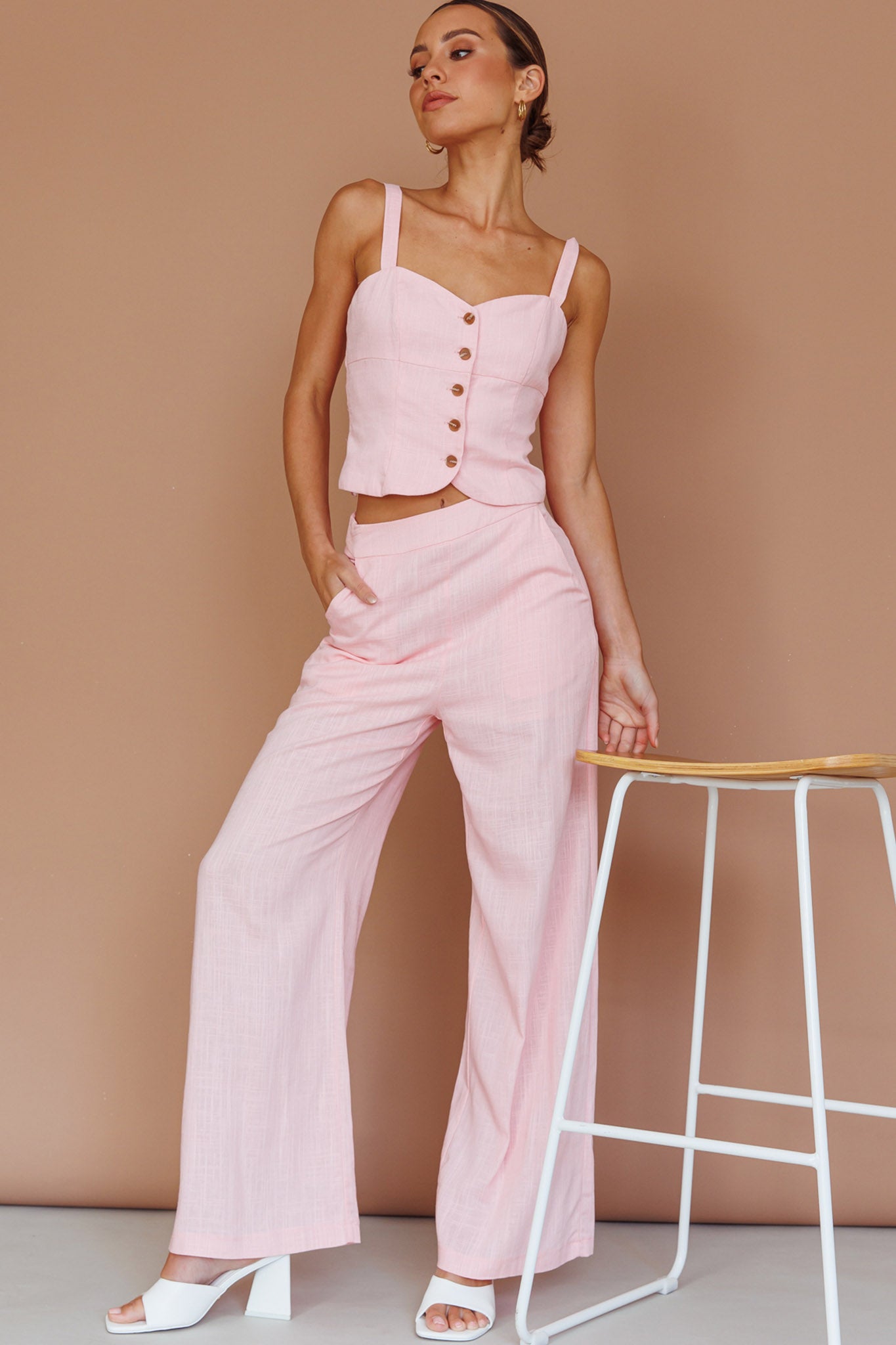 Play It Cool Button Up Top Pink-Maymioy