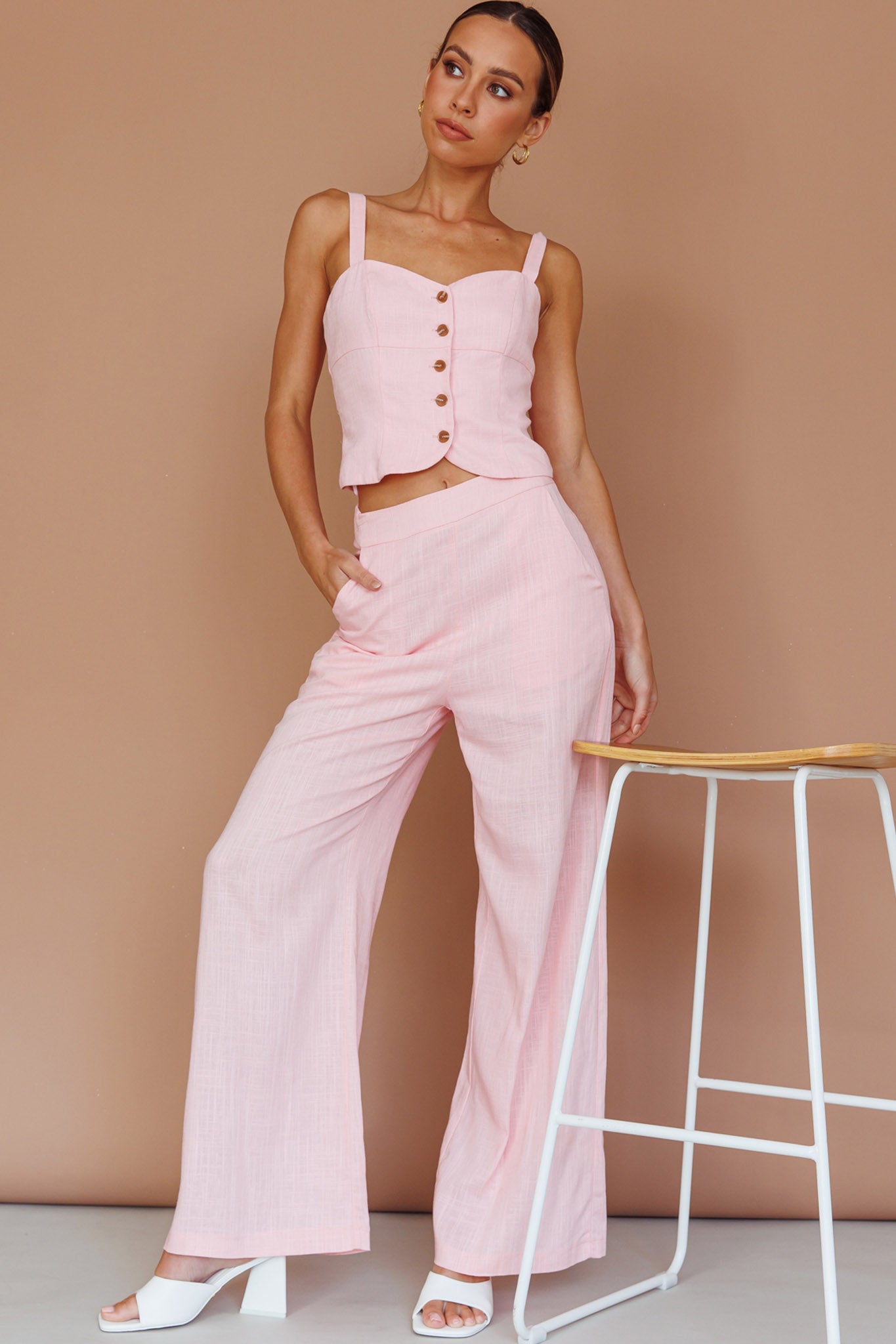 Play It Cool Button Up Top Pink-Maymioy