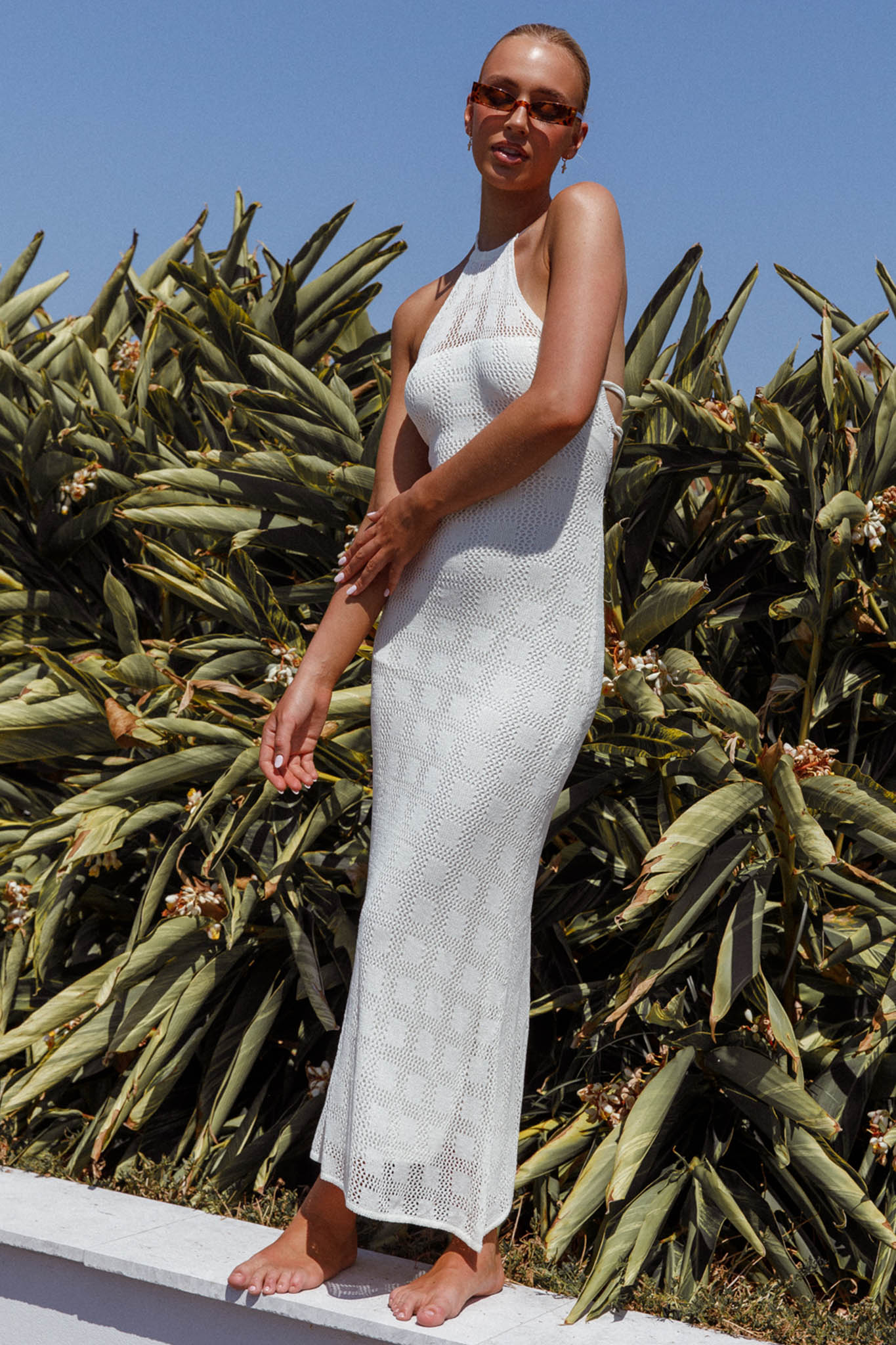 Bermuda Shores Crochet Maxi Dress White-Maymioy