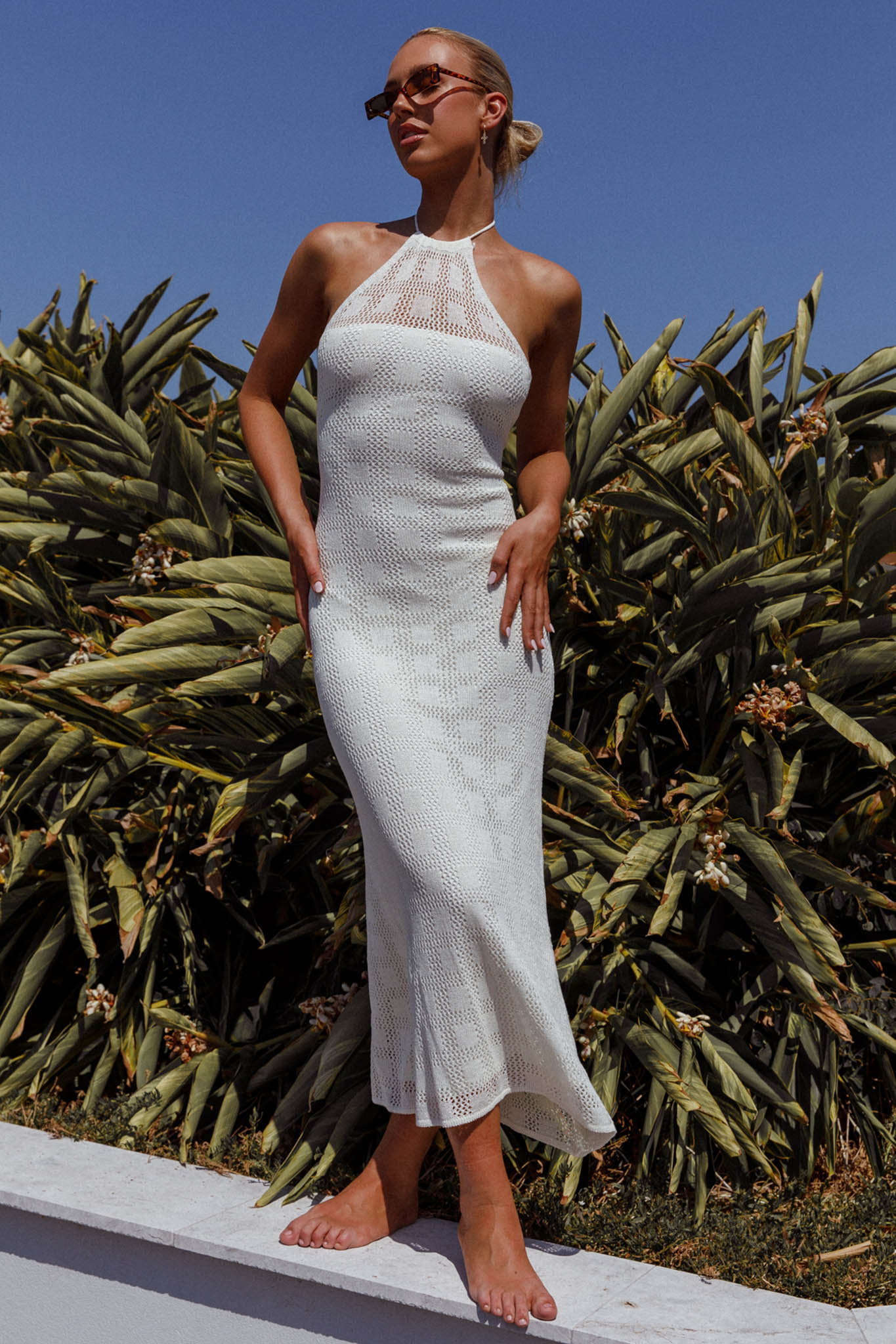Bermuda Shores Crochet Maxi Dress White-Maymioy