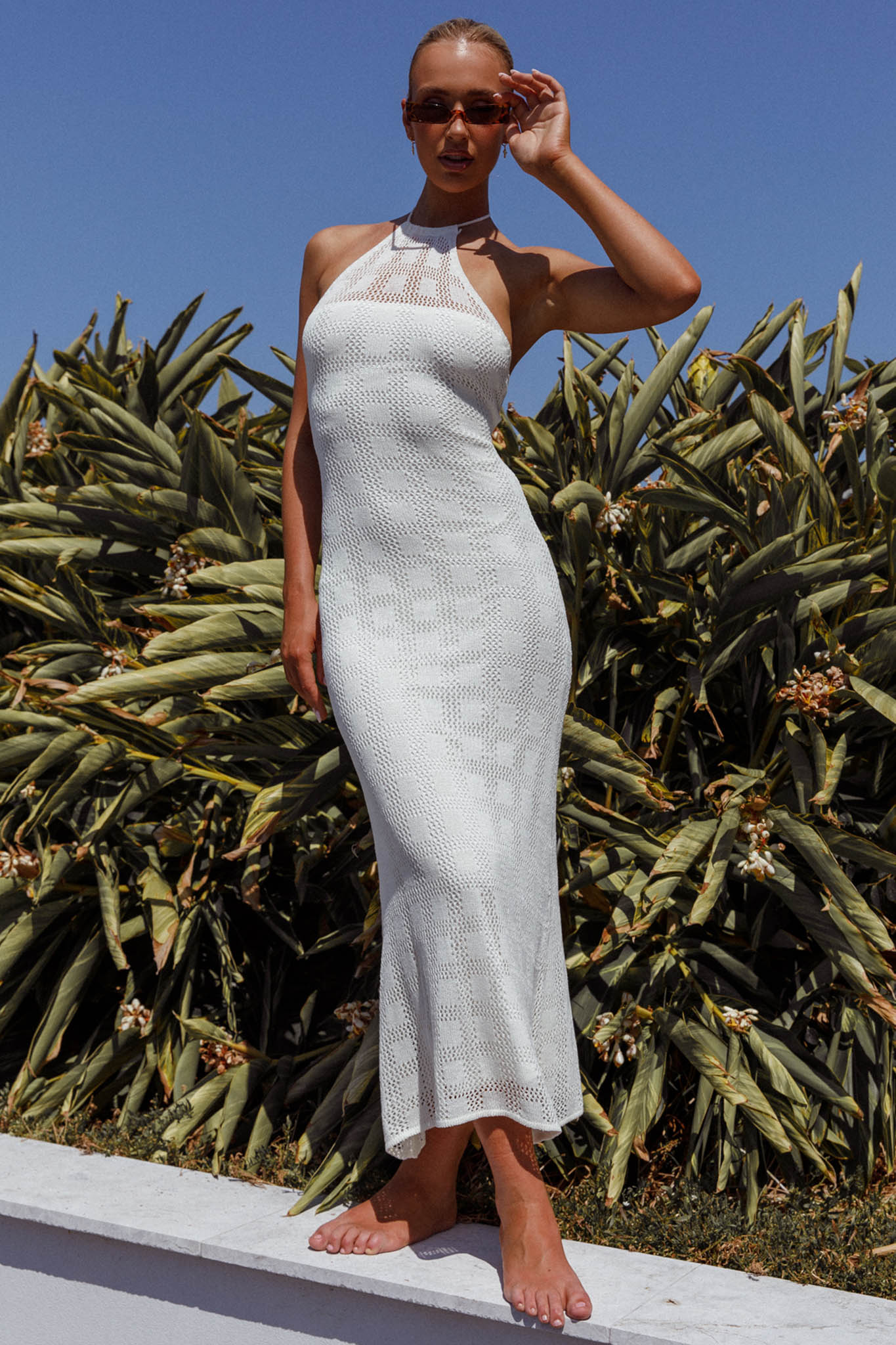 Bermuda Shores Crochet Maxi Dress White-Maymioy