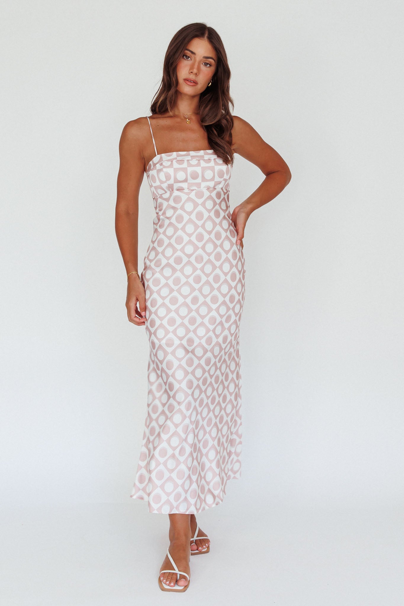 Lane Cove Cami Strap Maxi Dress Print Mocha-Maymioy
