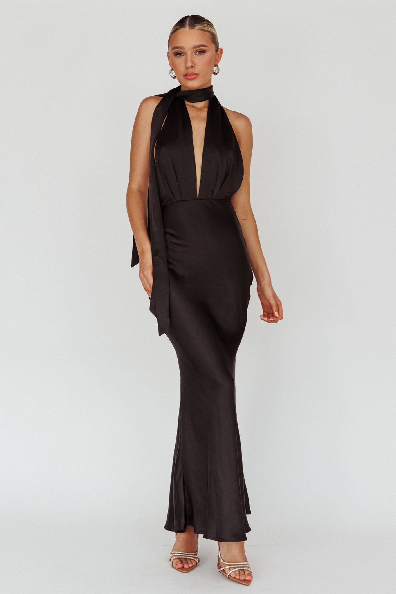 Italia Azure Halterneck Maxi Dress Black-Maymioy