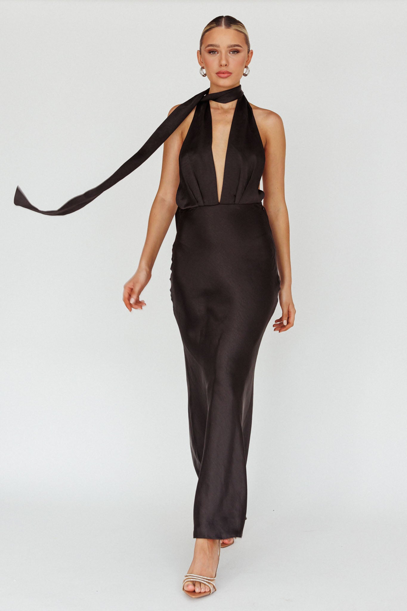 Italia Azure Halterneck Maxi Dress Black-Maymioy
